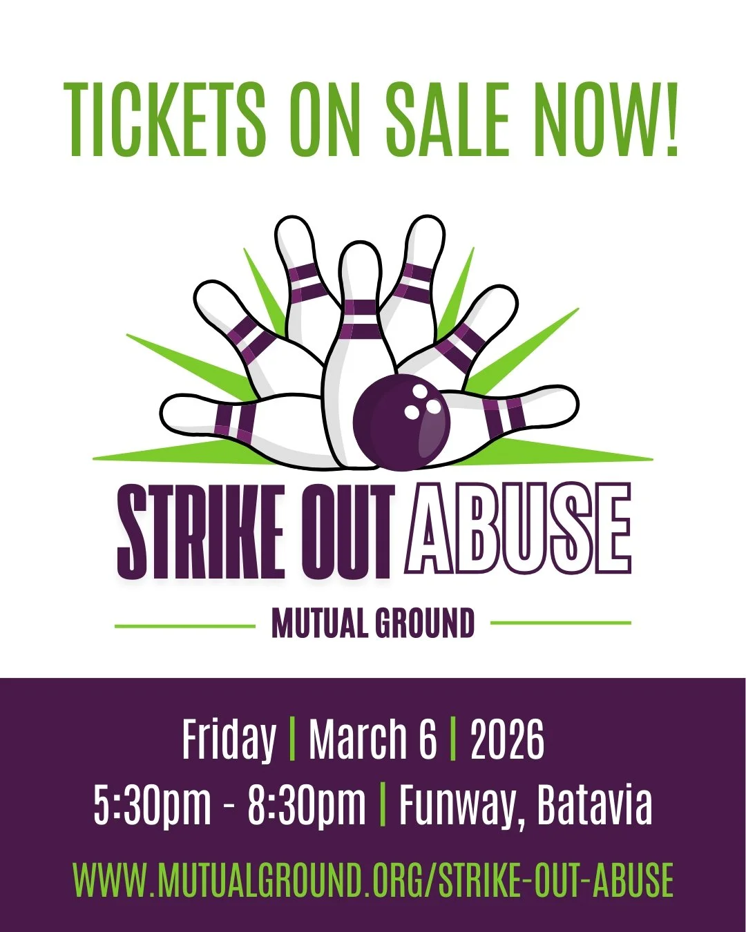 🎳 Roll into fun at our second annual Strike Out Abuse bowling fundraiser! 🎉

This family-friendly event is a perfect way to come together while supporting Mutual Ground&rsquo;s mission and services. 💜 

So dust off that old bowling ball and join u