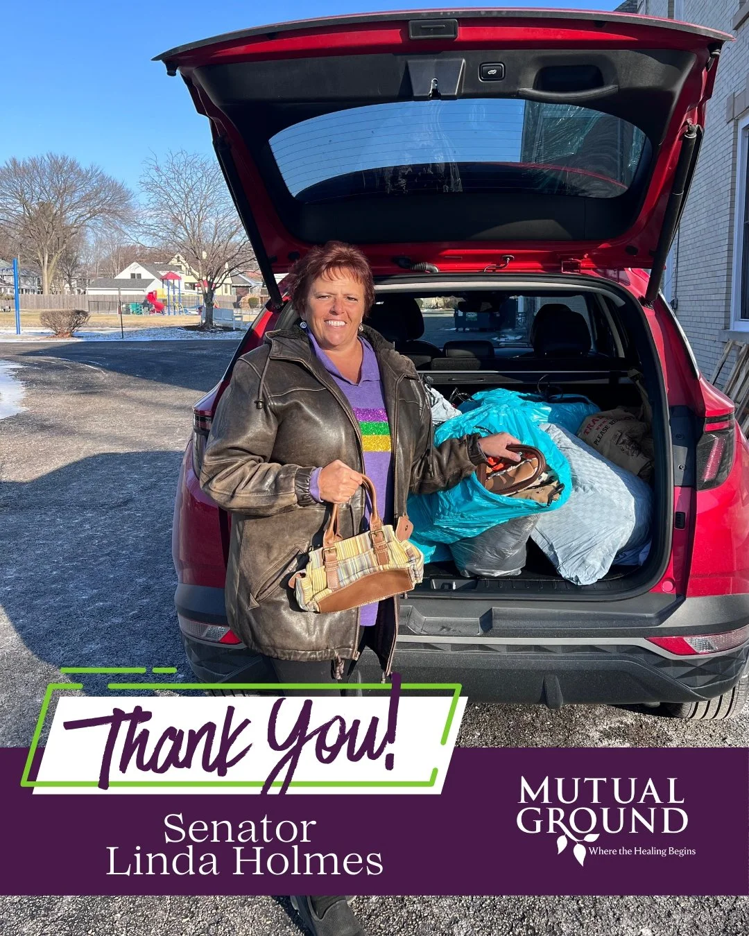 Thank You, Senator Linda Holmes! 💜 

We are so grateful for your generous Love Purse donation! Each purse helps provide essential items and care to survivors, reminding them that they are supported and valued.

#MutualGround #LovePurse #ThankYou