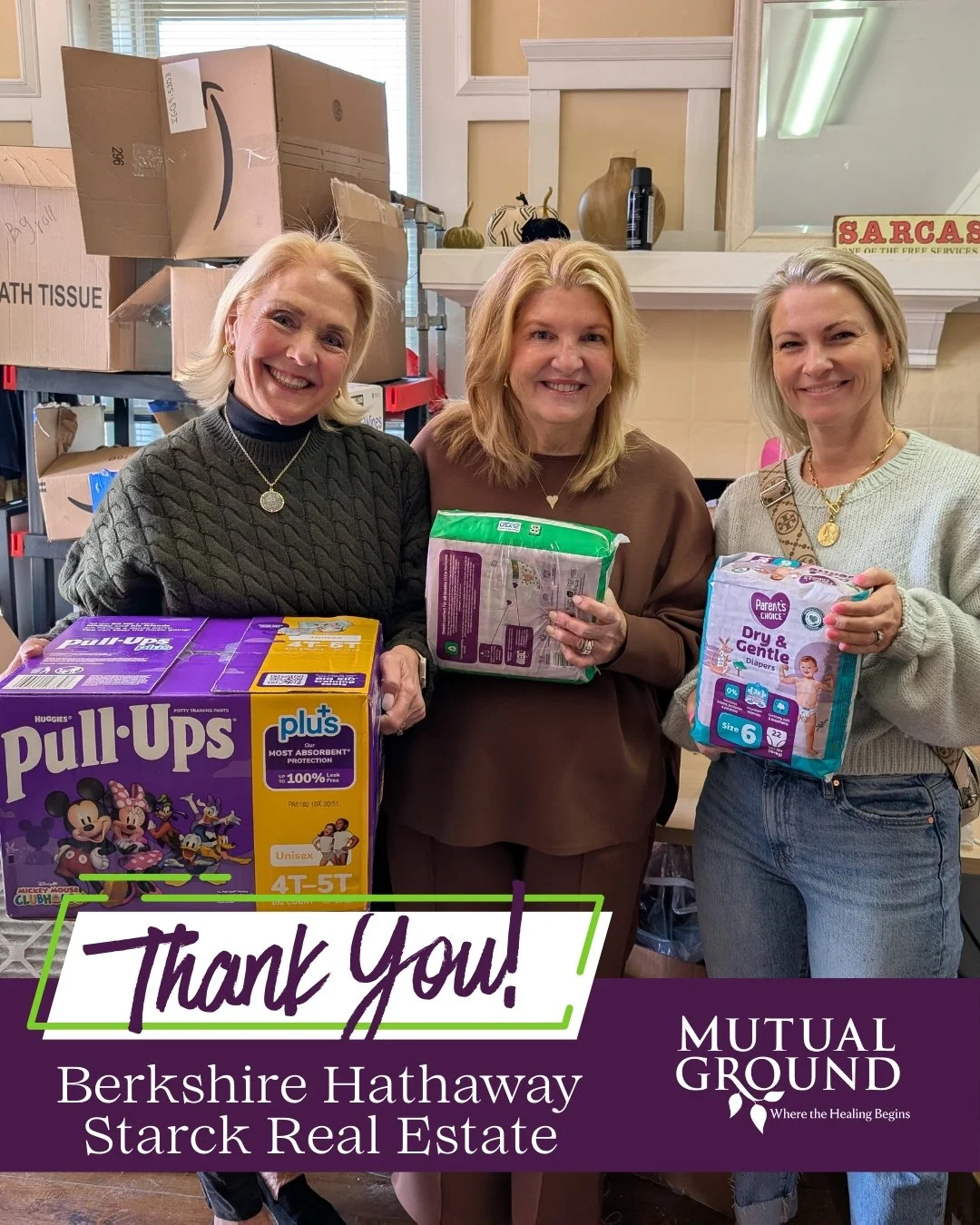 💜 Thank you to Berkshire Hathaway/Starck Real Estate for hosting a diaper drive to support our clients!

Your generosity helps ensure families have access to essential items when they are needed most. We are so grateful for your support.

#MutualGro