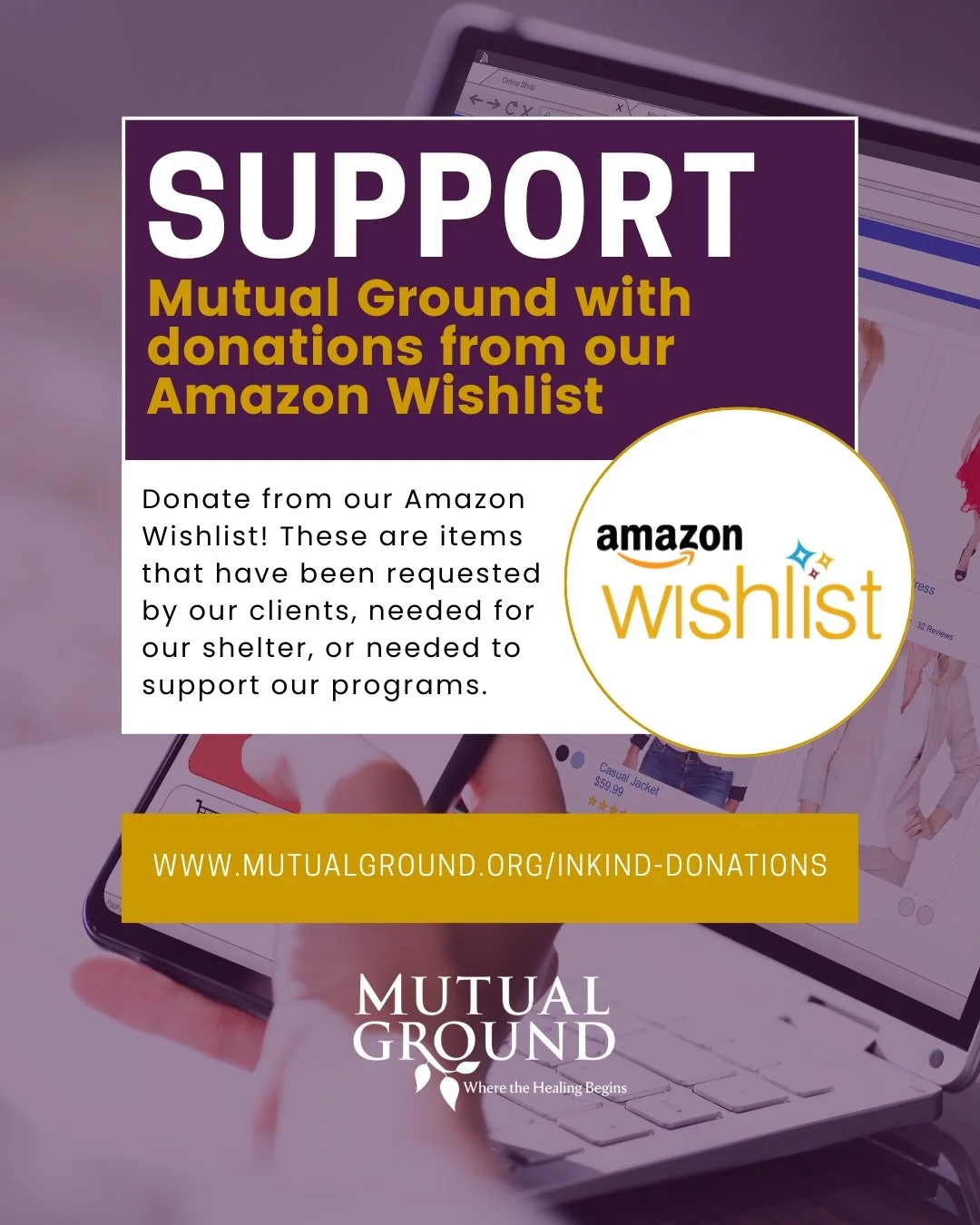 💜 Did you know a single gift can make a huge difference?

Items from our Amazon Wishlist go directly to our shelter or to clients in need. That means your gift could:

~ Provide bedding for someone staying safely in our shelter
~ Offer hygiene or pe
