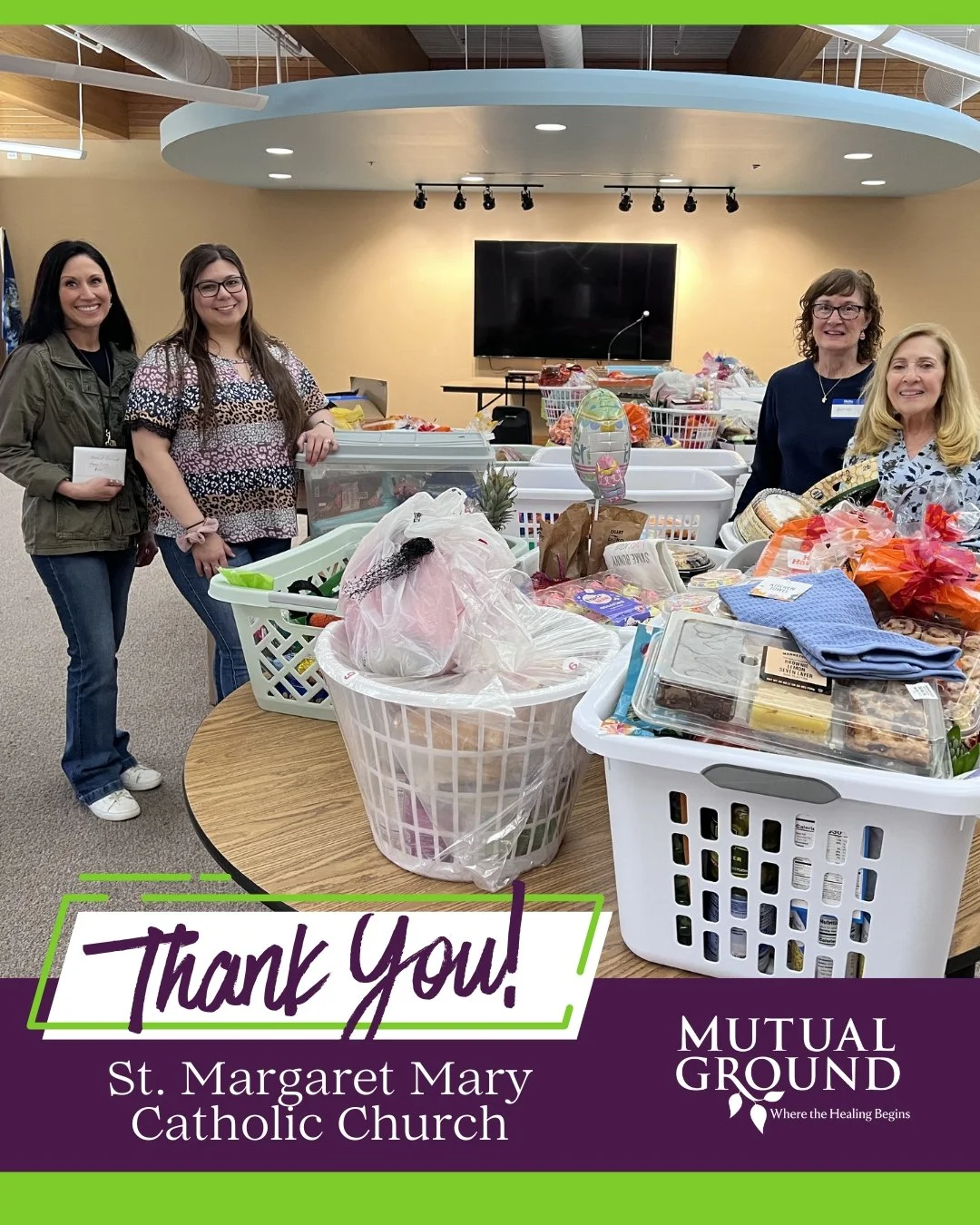 💜 Thank you, St. Margaret Mary Catholic Church, for your generous donation of Spring Meal baskets to support our client families!

Your kindness helps ensure families have access to nourishing meals, and we are so grateful for your compassion and ge