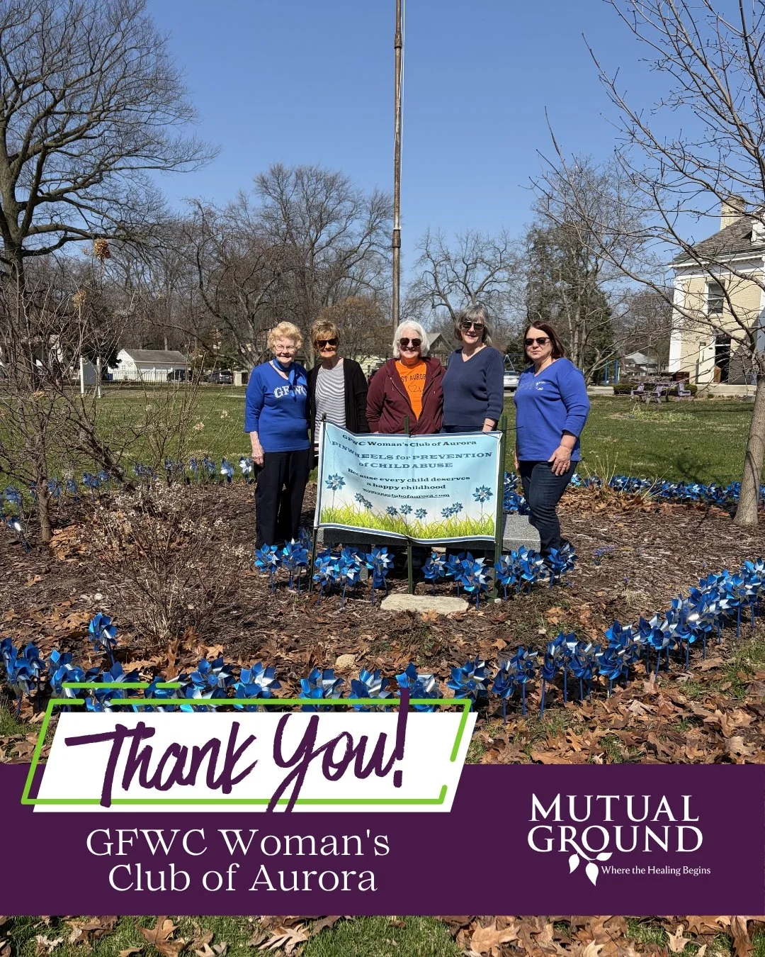 💙 Thank you, GFWC Woman&rsquo;s Club of Aurora, for bringing the pinwheels back to our campus in honor of Child Abuse Prevention Month.

These beautiful blue pinwheels are more than just a display&mdash;they are a symbol of the happy, healthy childh