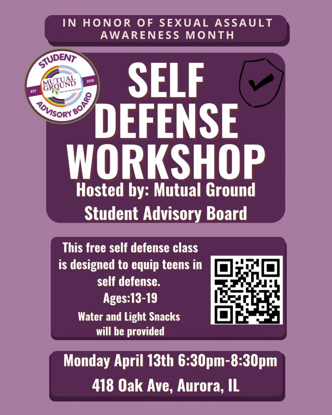 🌟 Teen Self-Defense Workshop &ndash; Hosted by Mutual Ground&rsquo;s Student Advisory Board

In recognition of Sexual Assault Awareness Month (SAAM), this Self-Defense Workshop is designed to equip teens with practical skills and strategies to stay 