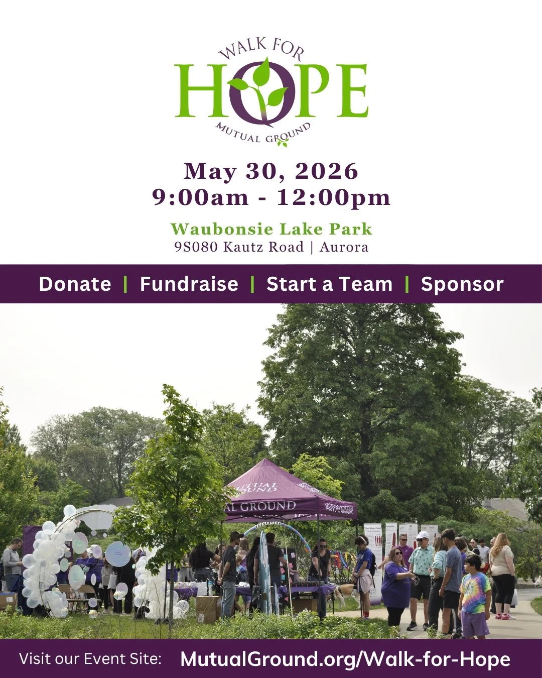Join us for our most impactful event of the year&mdash;Walk for Hope 💜

Bring your friends, family, or coworkers and be part of a powerful morning supporting survivors in our community. Walk a 1-mile route or run a scenic 5K around Waubonsie Lake, t