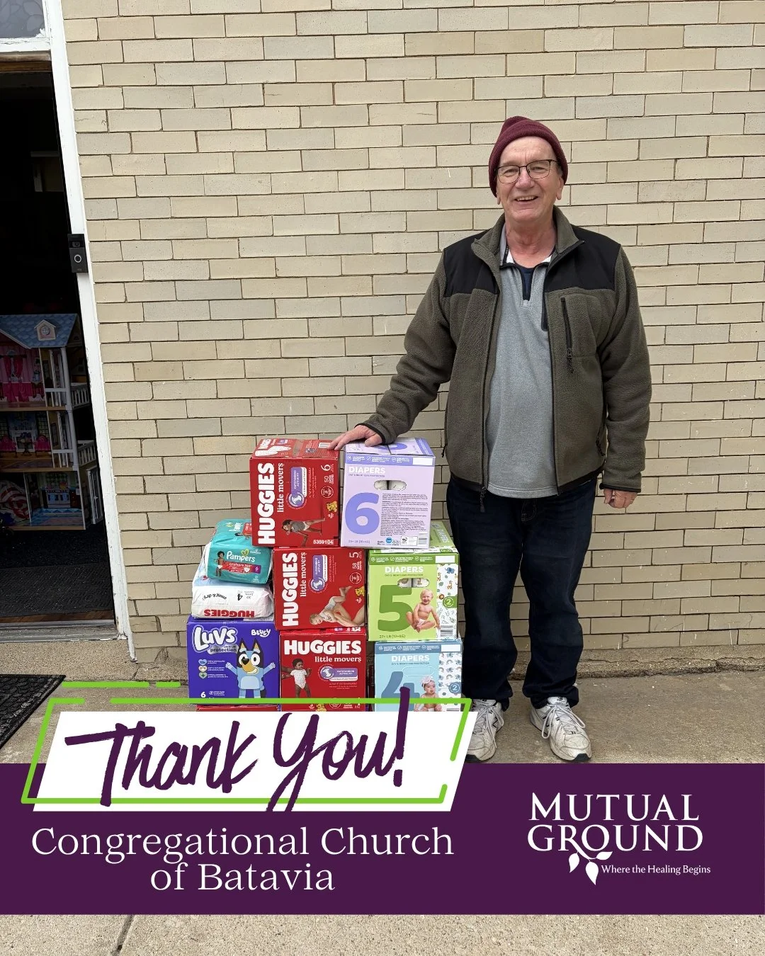 💜 Thank you, Congregational Church of Batavia, for hosting a diaper drive for Mutual Ground!

Your generosity helps ensure that families in our shelter have access to essential items for their little ones, and we are so grateful for your support and