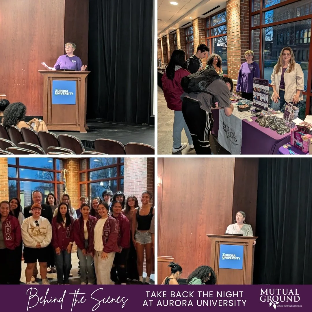 💚 Behind the Scenes: In honor of Sexual Assault Awareness Month, Mutual Ground staff attended Aurora University&rsquo;s Lambda Theta Alpha Latin Sorority, Zeta Tau Chapter&rsquo;s Take Back the Night event.

We were honored to listen to powerful gue