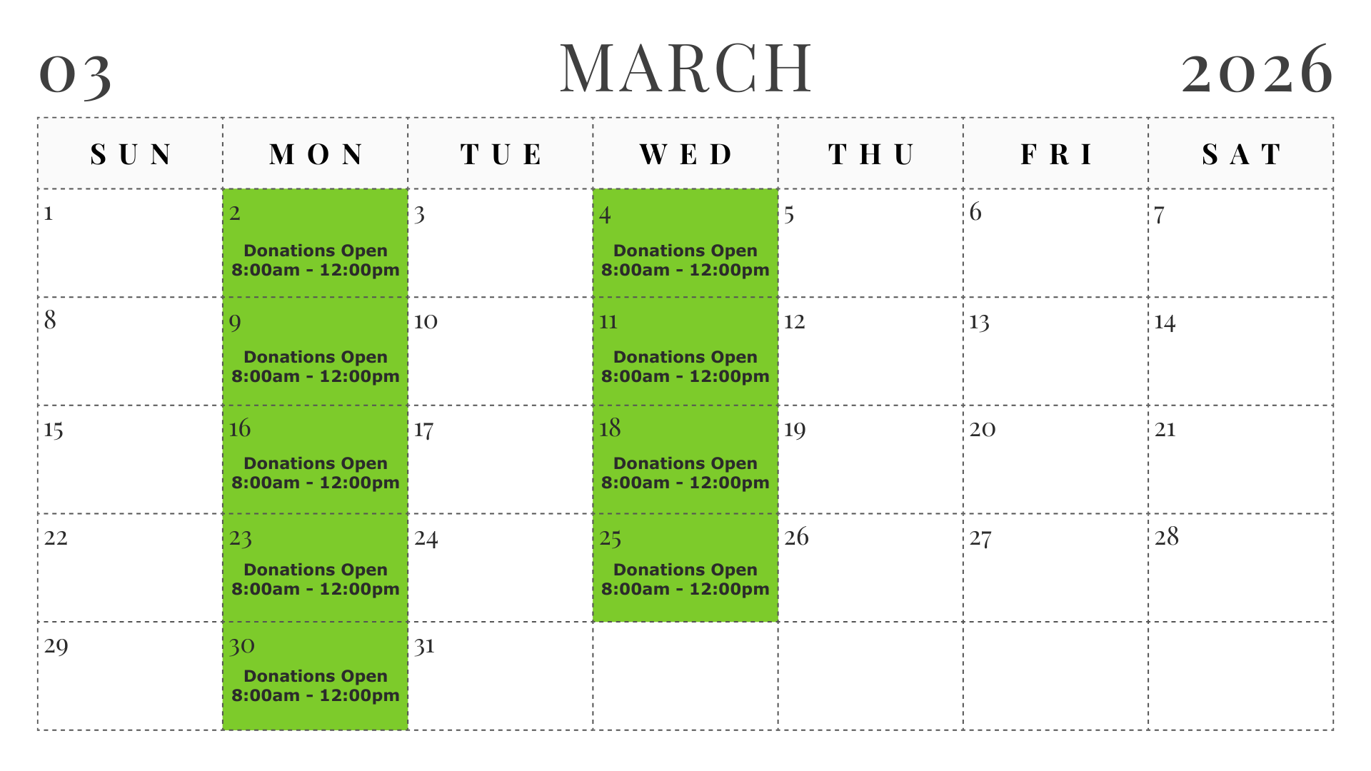 March Donation Hours