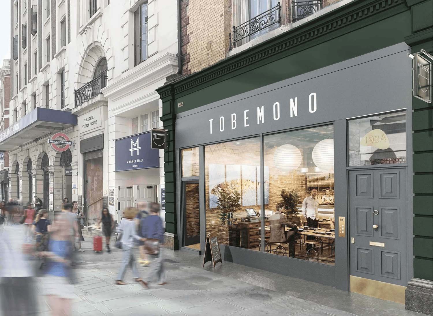 Sushi restaurant concept without awning