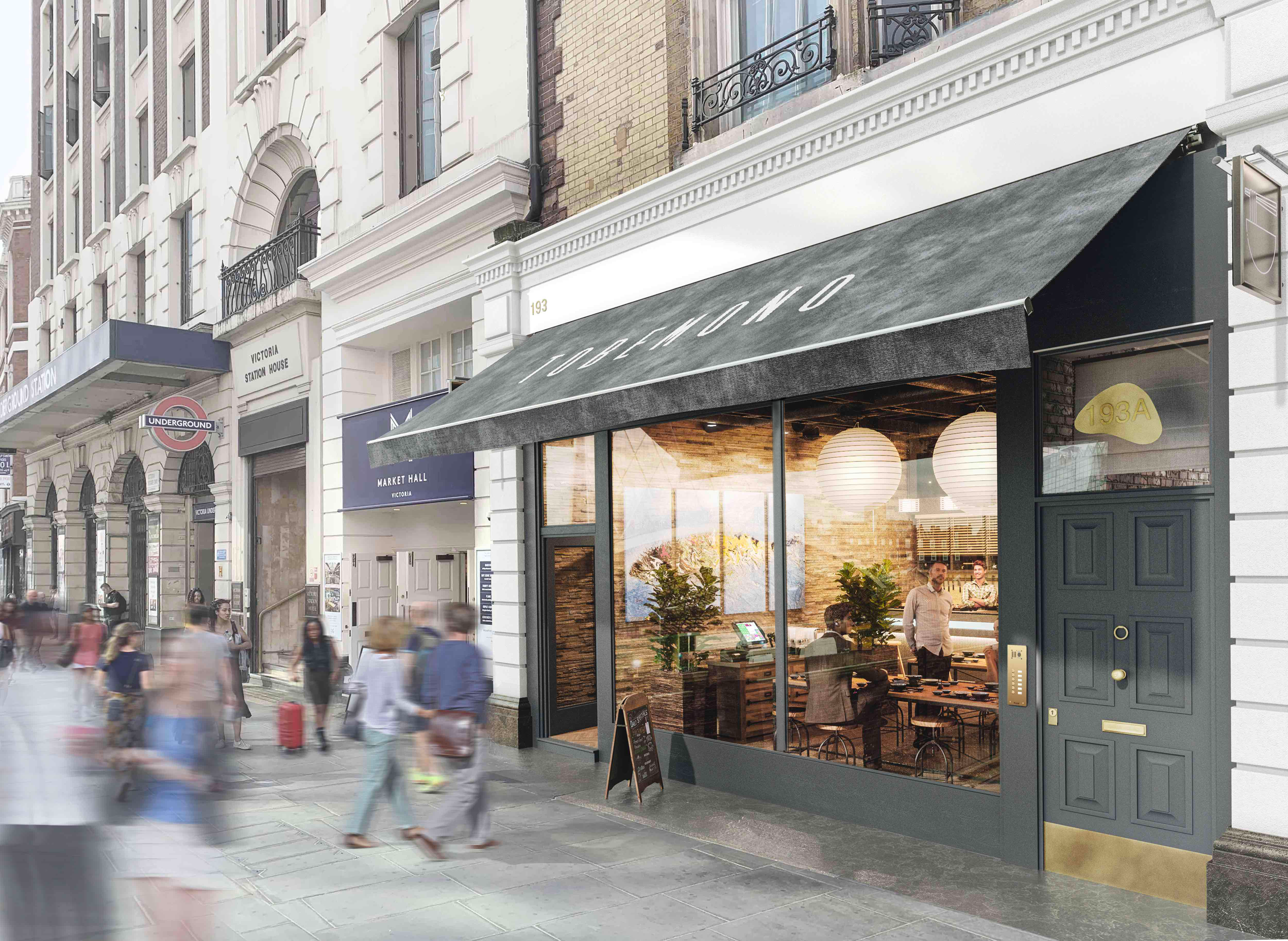 Sushi restaurant concept with awning