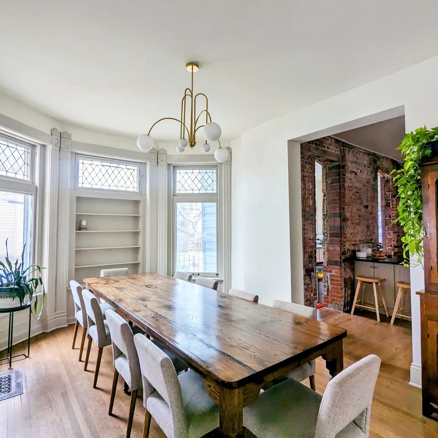 We spent some time this week photographing this beautiful 1880s home in Pendleton Heights KCMO that we completed last year - here's a glimpse of the dining room (swipe for the before) The entire house was renovated to accommodate a family of 8, a few