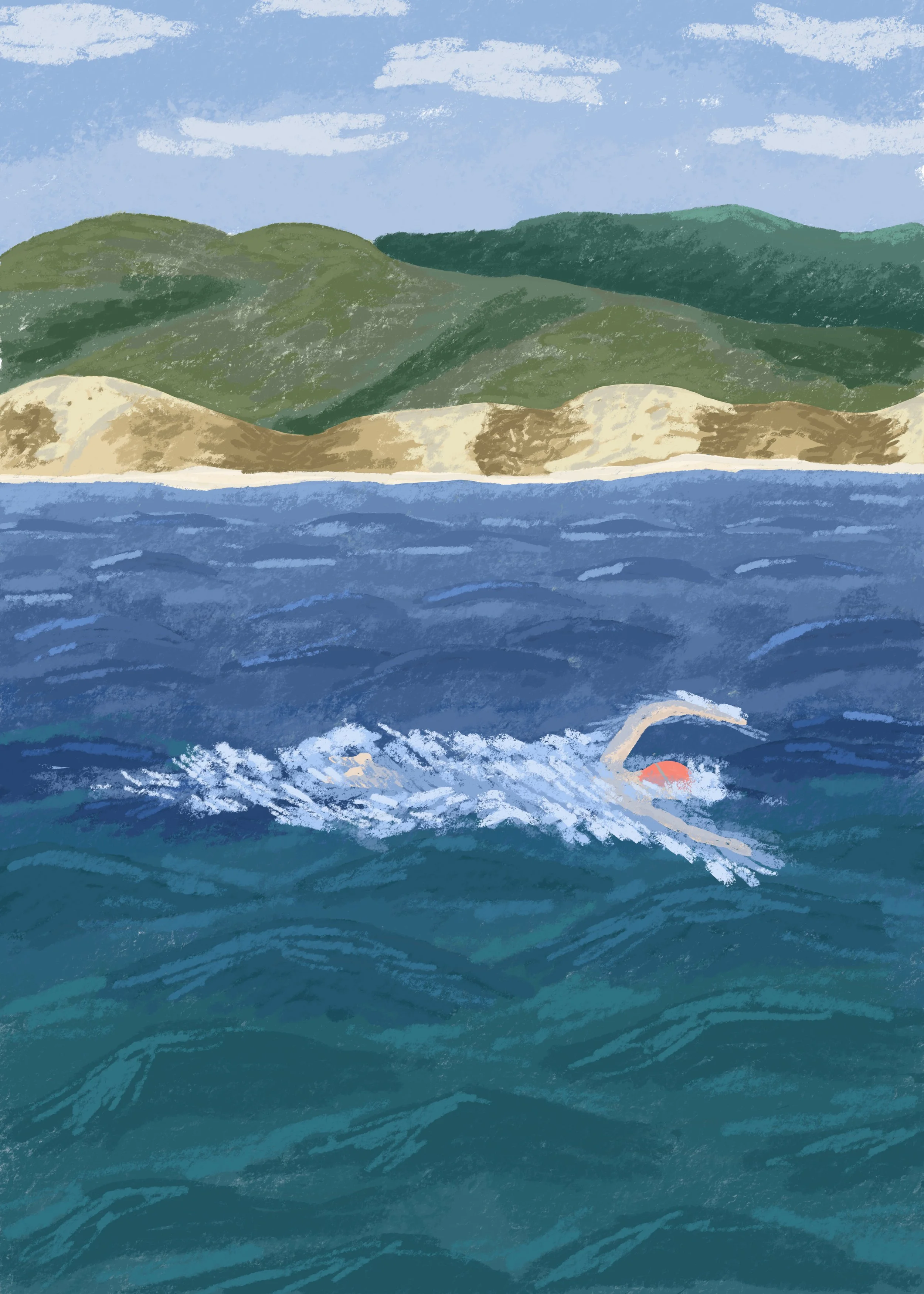 Swimming along Half Moon Bay Coast