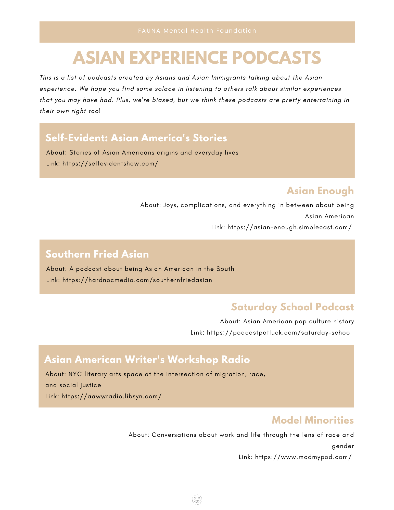 FAUNA's Recommended Asian Experience Podcasts