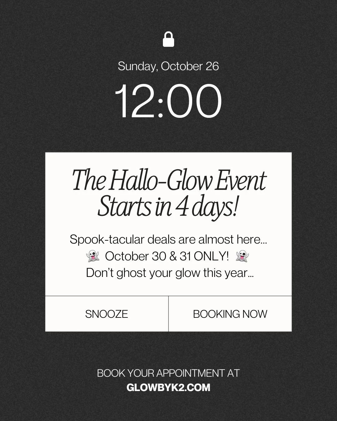 It’s officially Halloween-Glow week! 🎃
Thursday, October 30th 
💉 $3.66/Unit Dysport for New Clients - Must be done on 10/30!
💉 $3.77/Unit Dysport for Existing Clients - Must be done on 10/30!
👄 30% Off Lip Filler - Must be done on 10/30