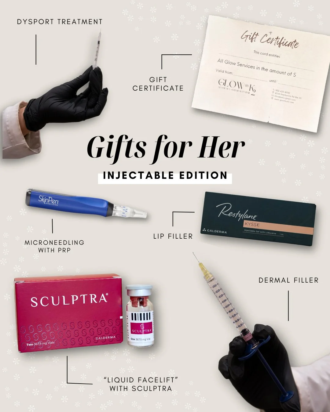 Gifts Guides from Glow by K2! 🎅💋⁠
⁠
December Deals:⁠
- Buy a $100 Gift Card, Get a ZO Skin Health Travel Getting Skin Ready Kit⁠
($77 Value)⁠
- Buy a $150 Gift Card, Get a ZO Skin Health Travel Cooling Eye Mask + Intensive Eye Cream ($89 Value )⁠
-