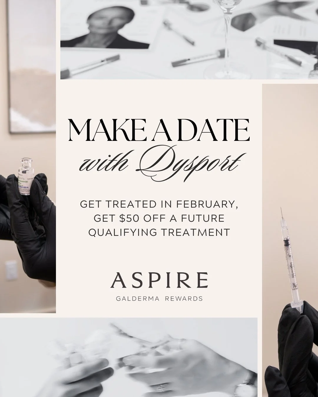 You + Dysport&reg; in February = savings on your next qualifying treatment! 💌⁠
⁠
When you Make a Date with Dysport and get treated between February 2 and February 28, 2026, you&rsquo;ll receive an exclusive Aspire Rewards offer for $50 off your next