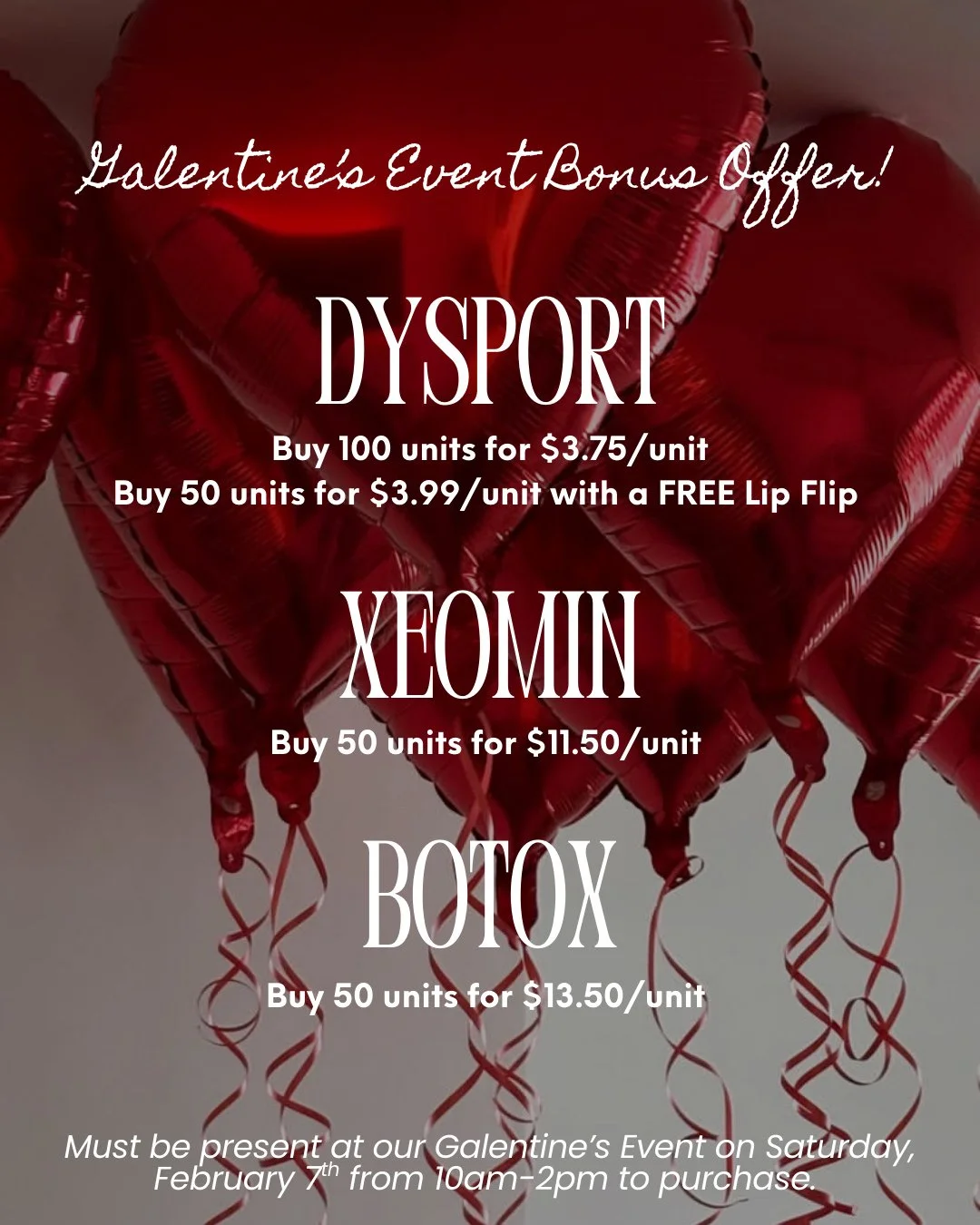 SURPRISE! 💉 We've added some awesome one-day-only tox offers available at our Pajamas &amp; Prosecco Party is this Saturday, February 7th, from 10AM&ndash;2PM! ✨💖 ⁠
⁠
💌 Dysport: Buy 100 Units for $3.75/unit OR Buy 50 Units for $3.99/unit with a FR