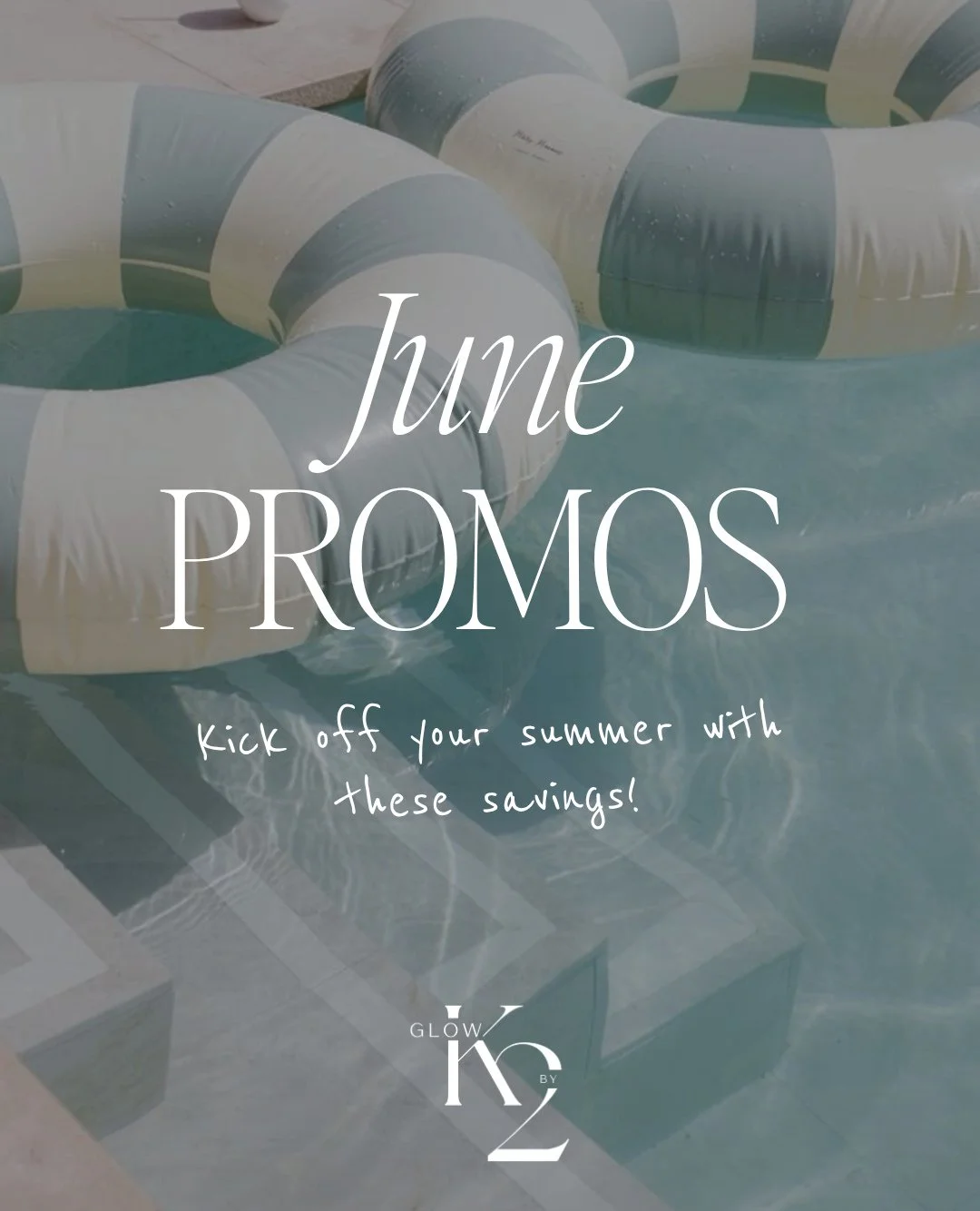 Kick off your summer with these savings at Glow by K2! 🌊⁠
⁠
☀️ Purchase 1 haircare product, receive 50% OFF select haircare products.⁠
☀️ $110 Golden Hour Facial (Reg. $130).⁠
☀️ Purchase 2 full-size skincare items, receive a travel skincare product