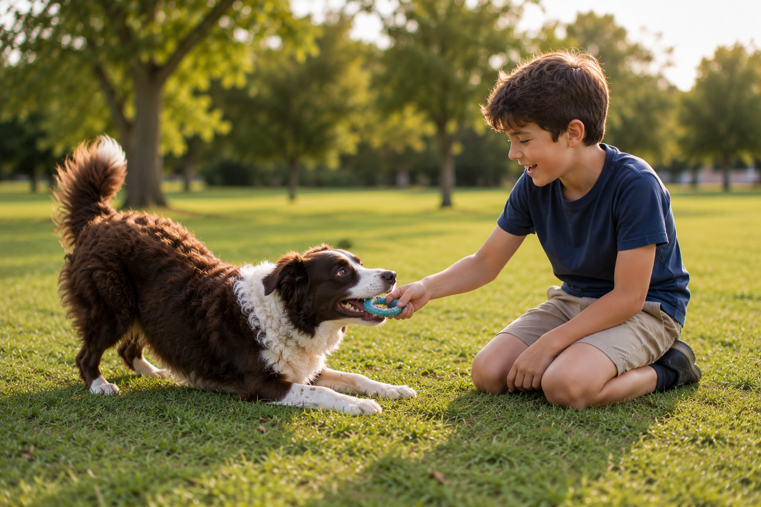 Boy and dog enjoy playful moment in Adelaide