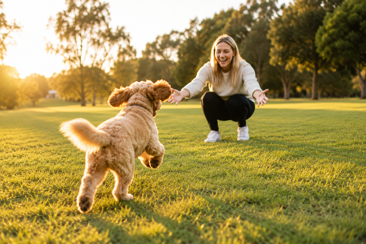 Dog enjoying more freedom thanks to reliable off-lead recall training.