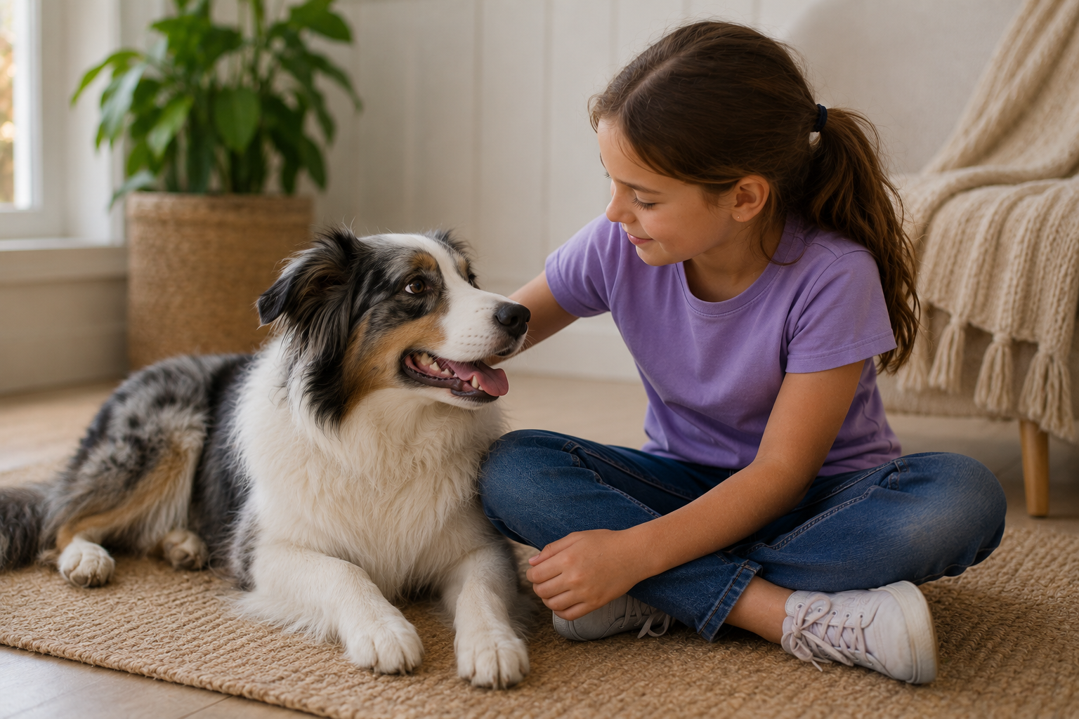 Girl having a cuddle with her dog in Adelaide