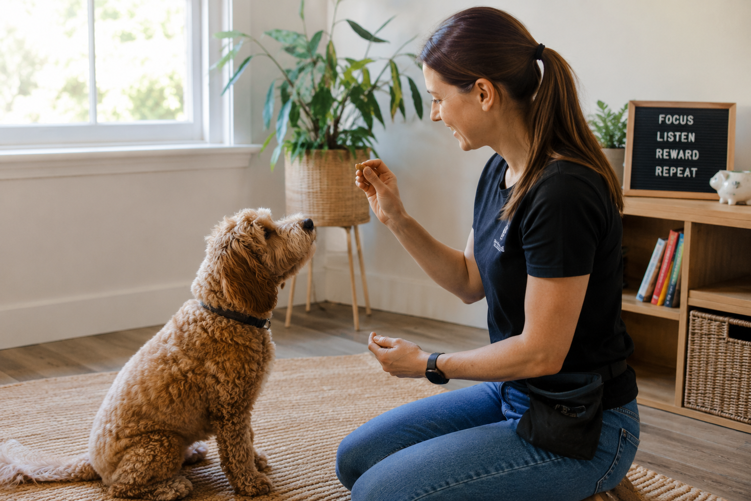 Dog learning basic manners during a private training session in Adelaide