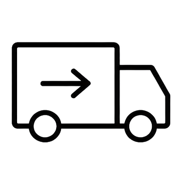 Outline drawing of a delivery truck with a right-pointing arrow on its side.