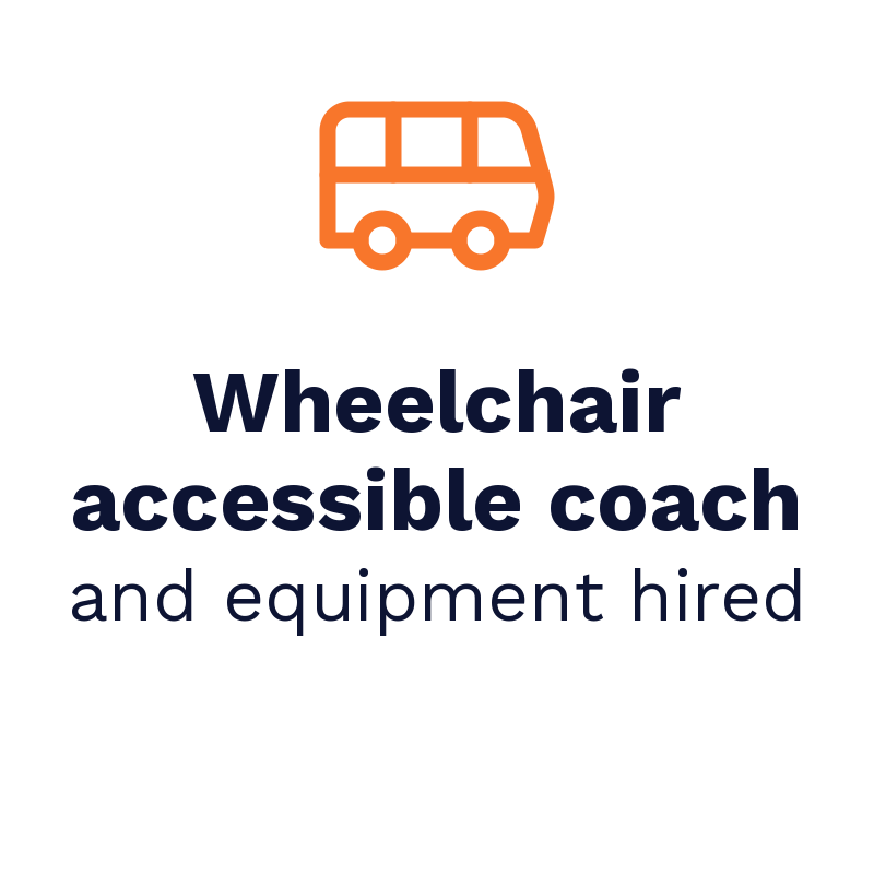 Wheelchair accessible coach and equipment hired