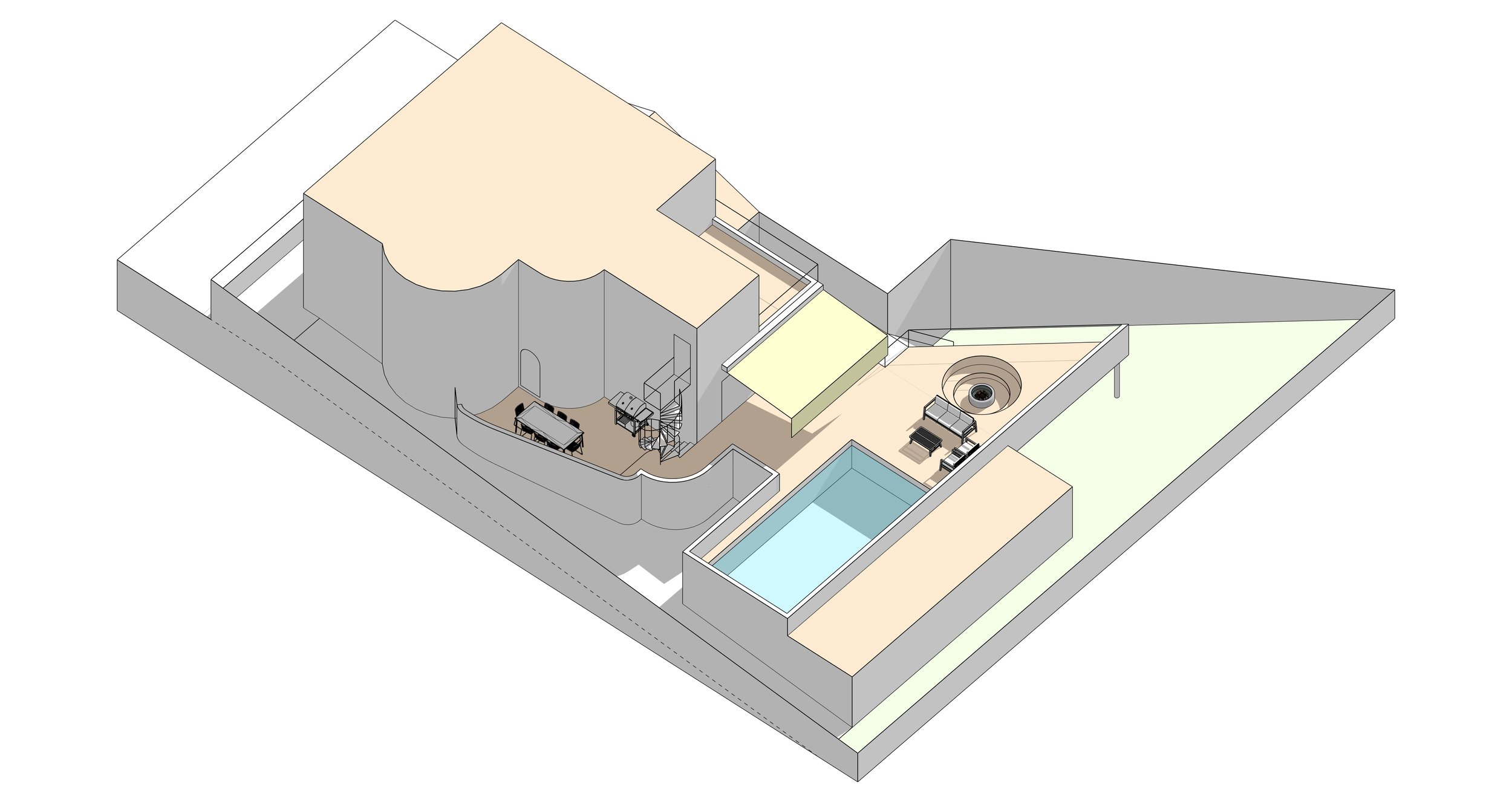 Proposed Aerial View - Terrace South Extension with Fire pit