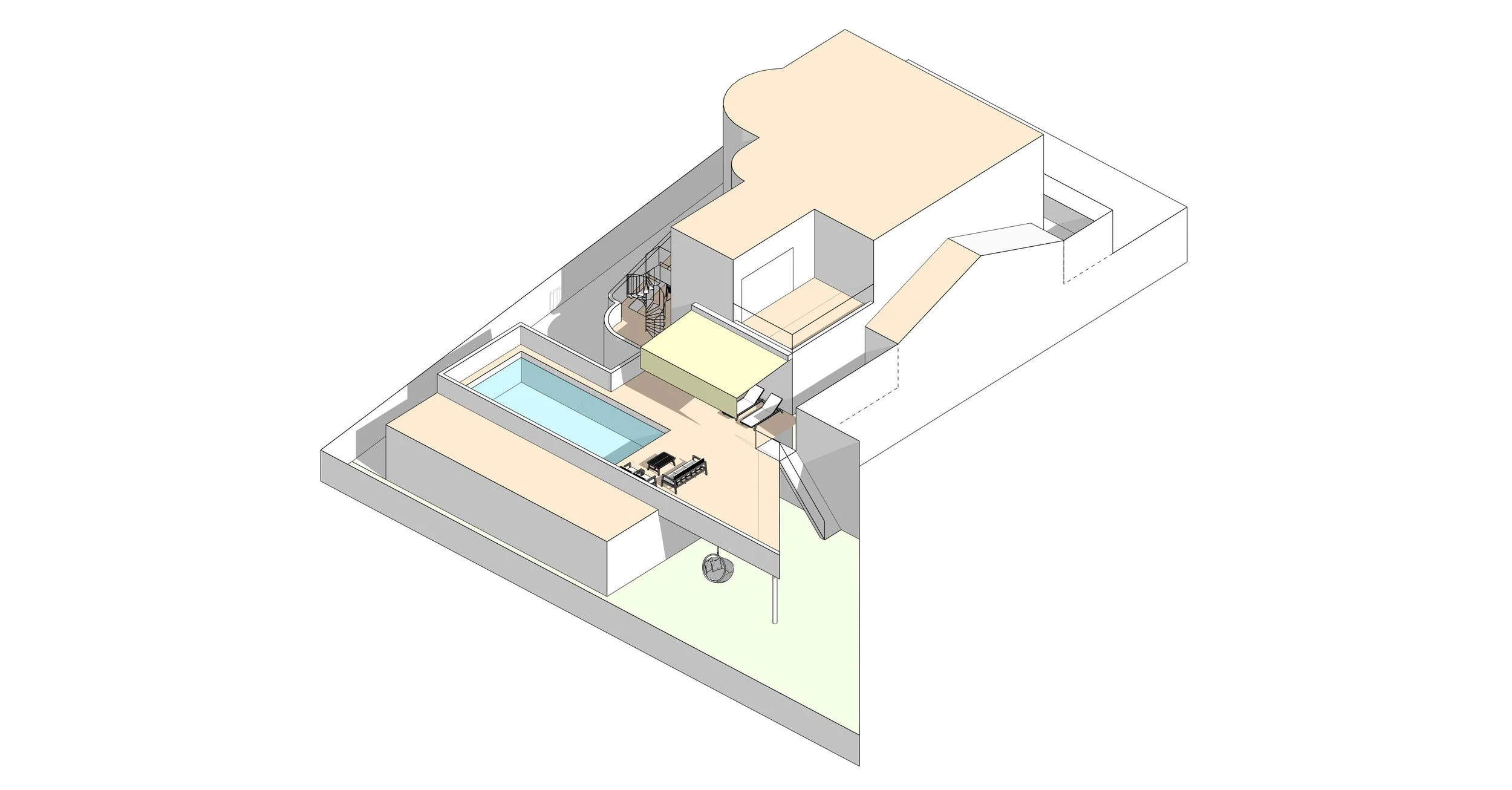 Proposed Aerial View - Sun Awning + Terrace South Extension