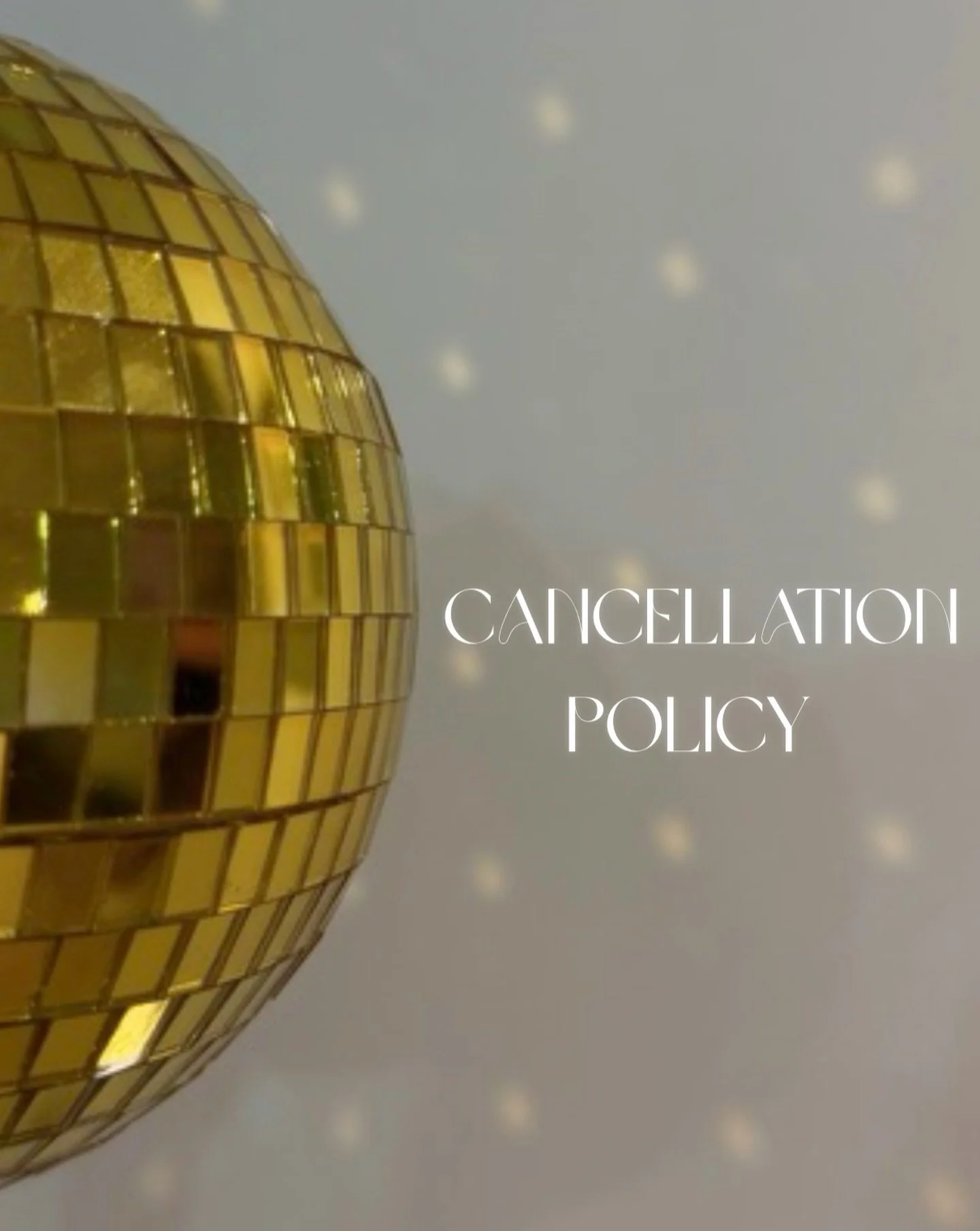 Cancellation Policy Reminder 🪩 ✨

We kindly ask that you give at least 24 hours&rsquo; notice if you need to cancel or rearrange your appointment.
This allows us to offer the time to someone on our waiting list.

If we receive less than 24 hours&rsq
