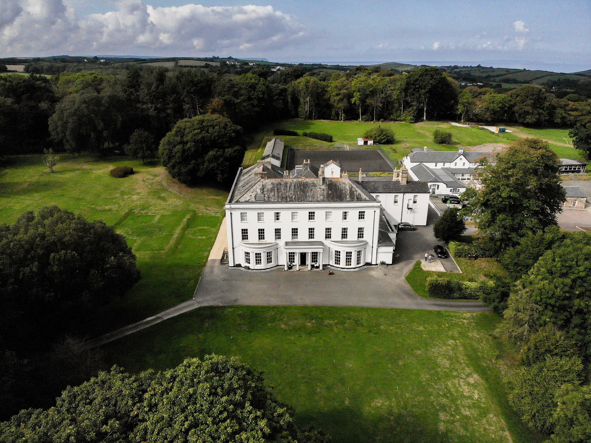 Ariel photograph of the stately home and grounds of the North Devon wedding venue Moreton House.