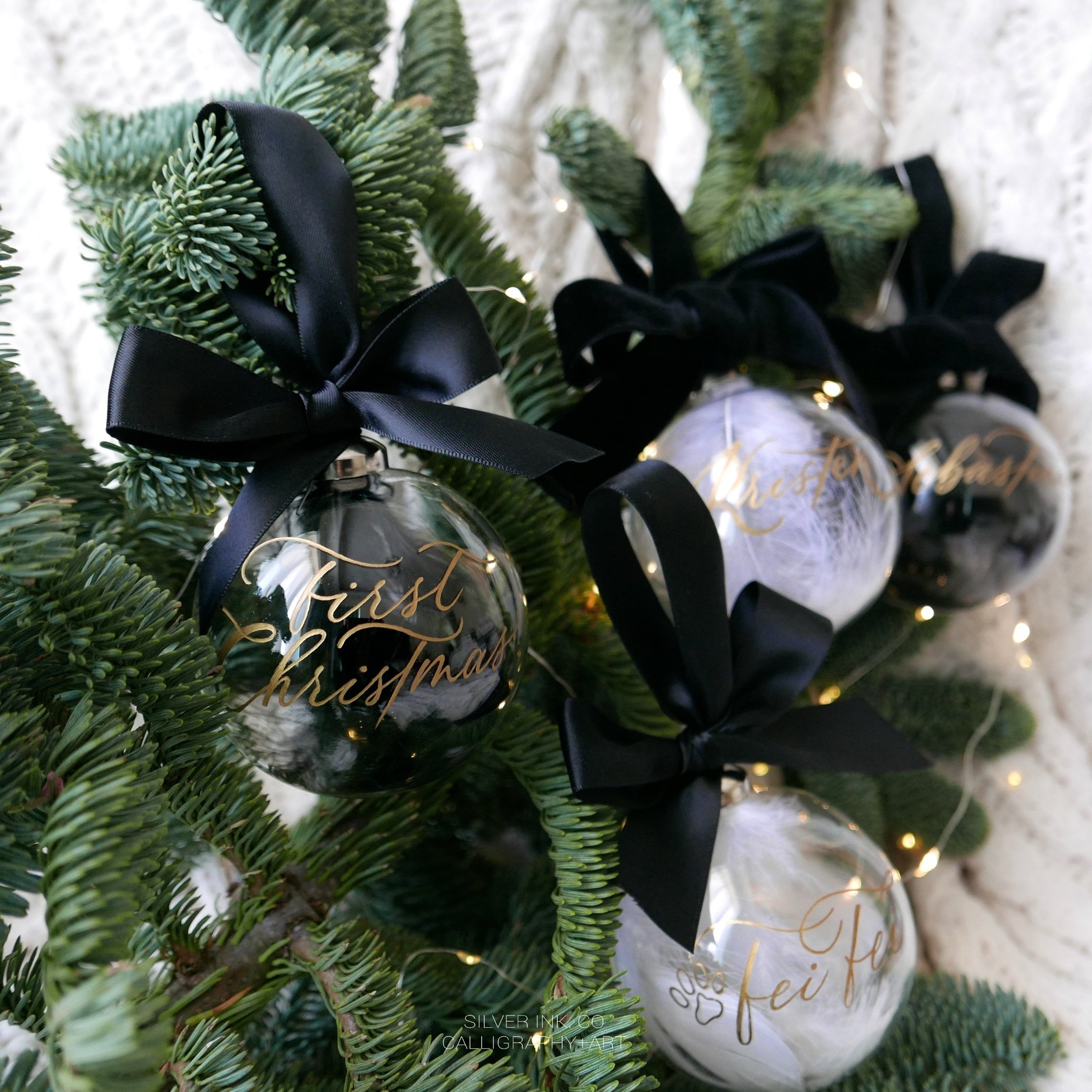 Silver Ink calligraphy engraving personalized christmas ornament glass.jpg
