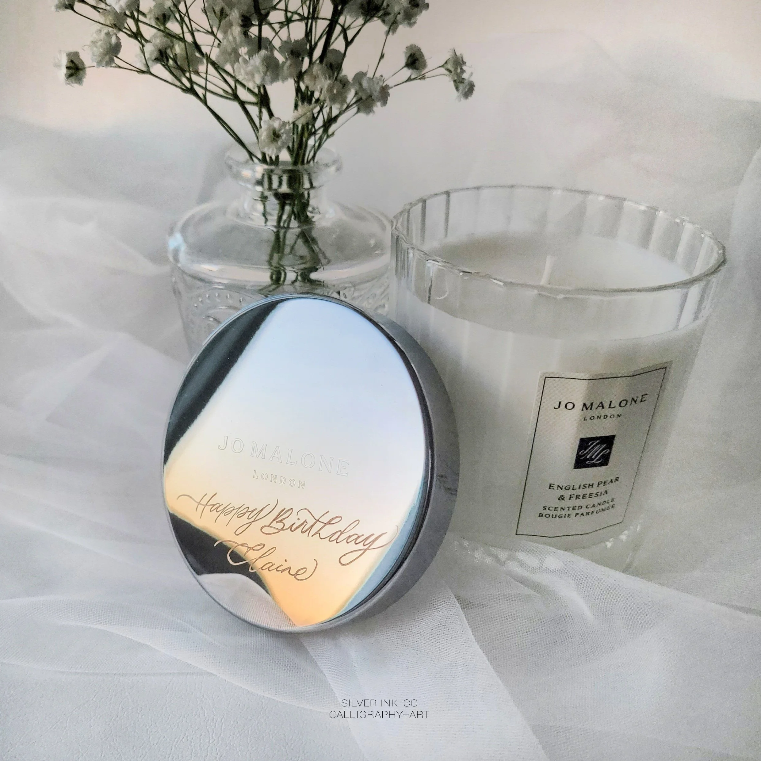 Silver Ink calligraphy engraving birthday gift candle jar lid jo malone.jpg