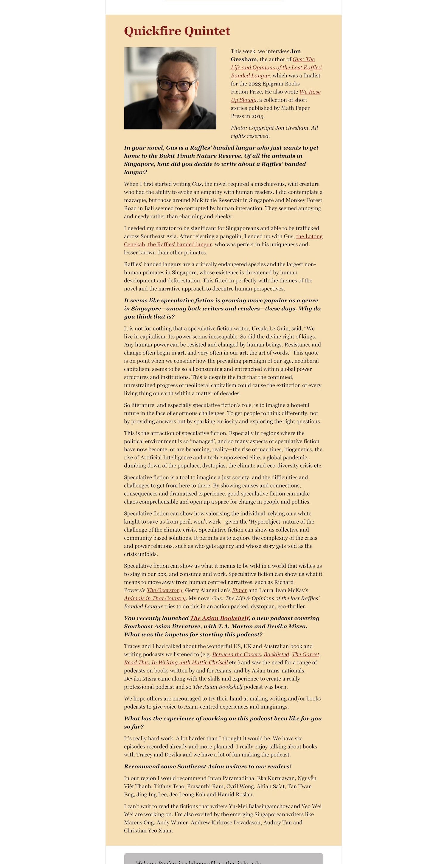 Mekong Review Quickfire Quintet