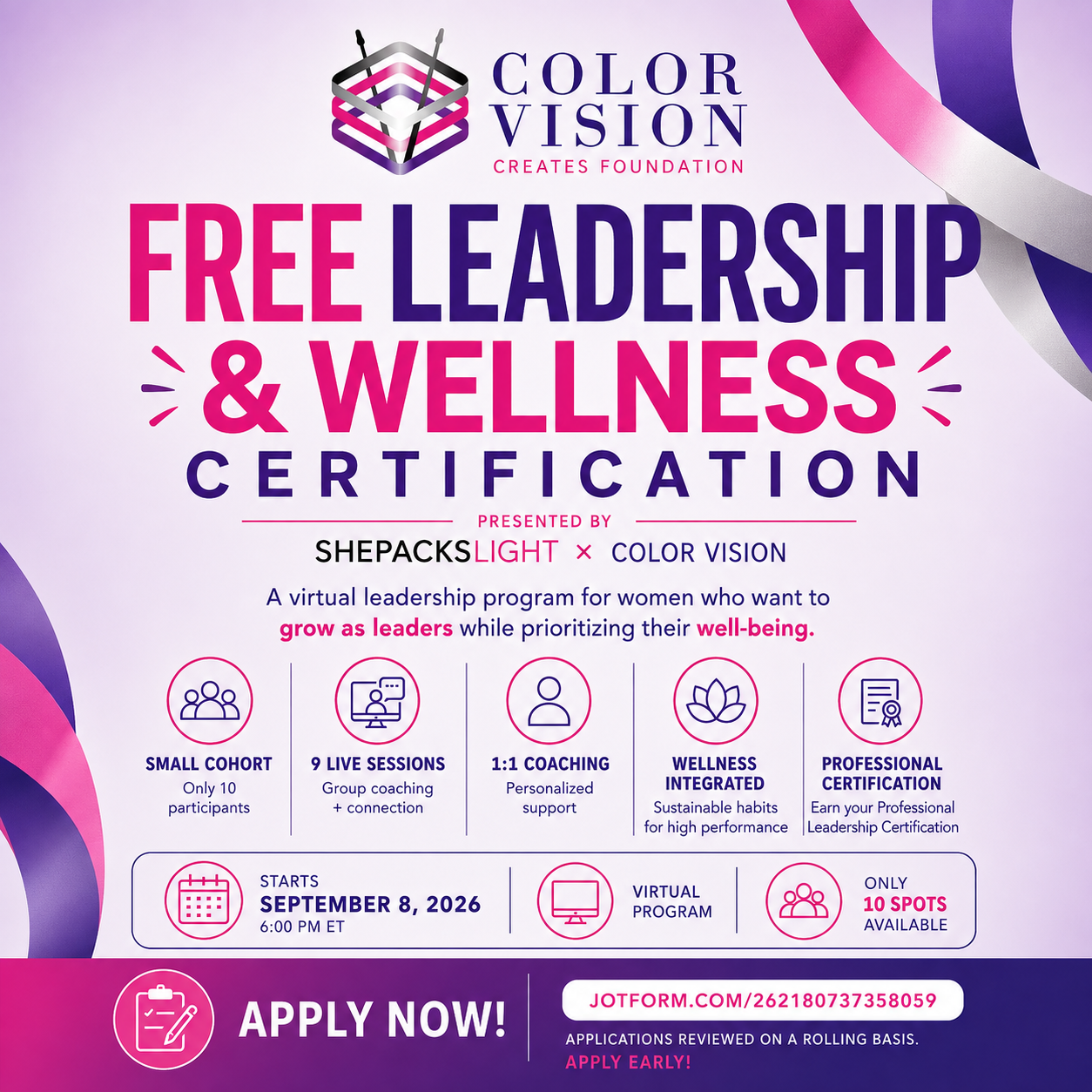 Apply:Professional Leadership + Wellness Certification, presented by ShePacksLight,