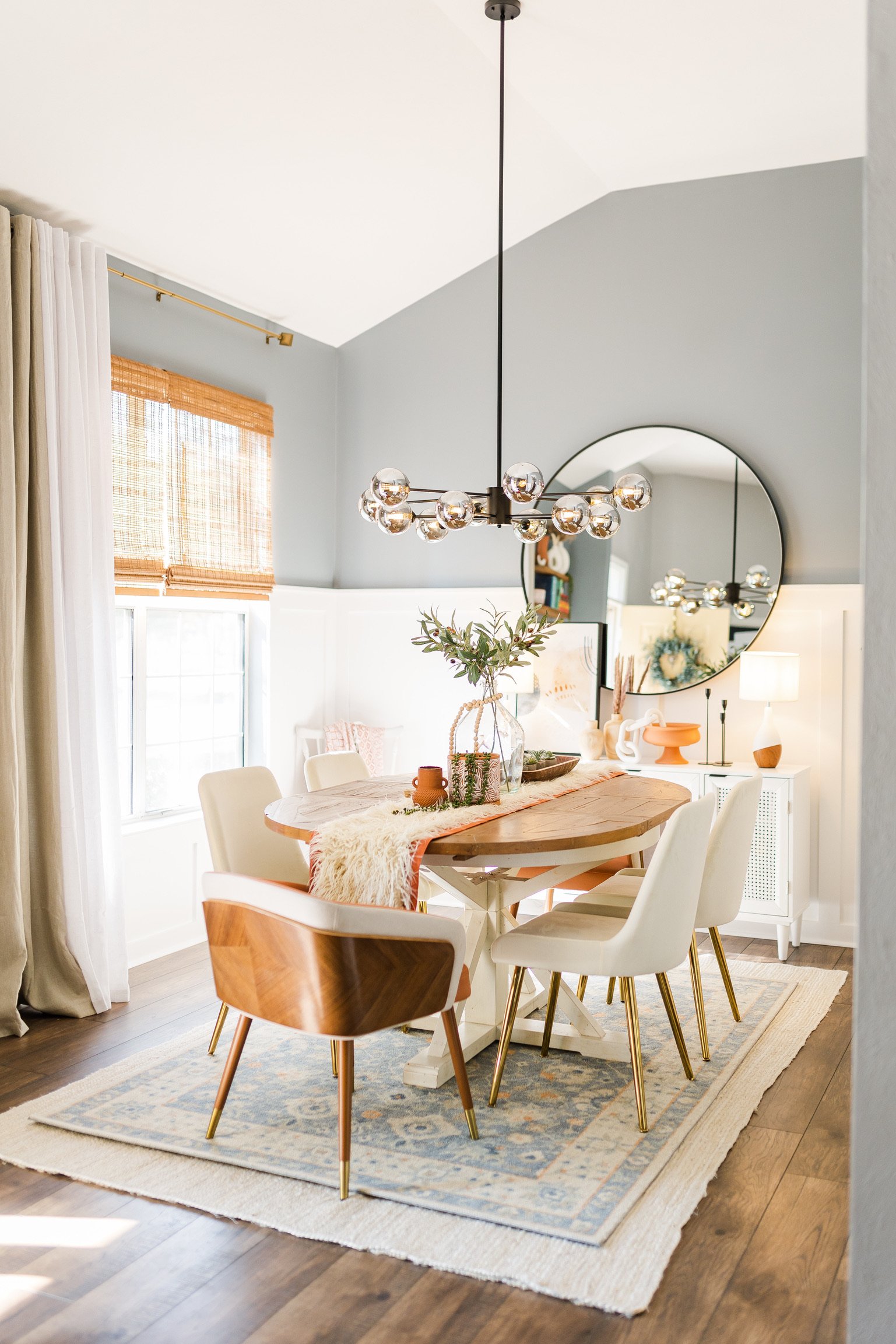 dining room + rug + lighting + interior design