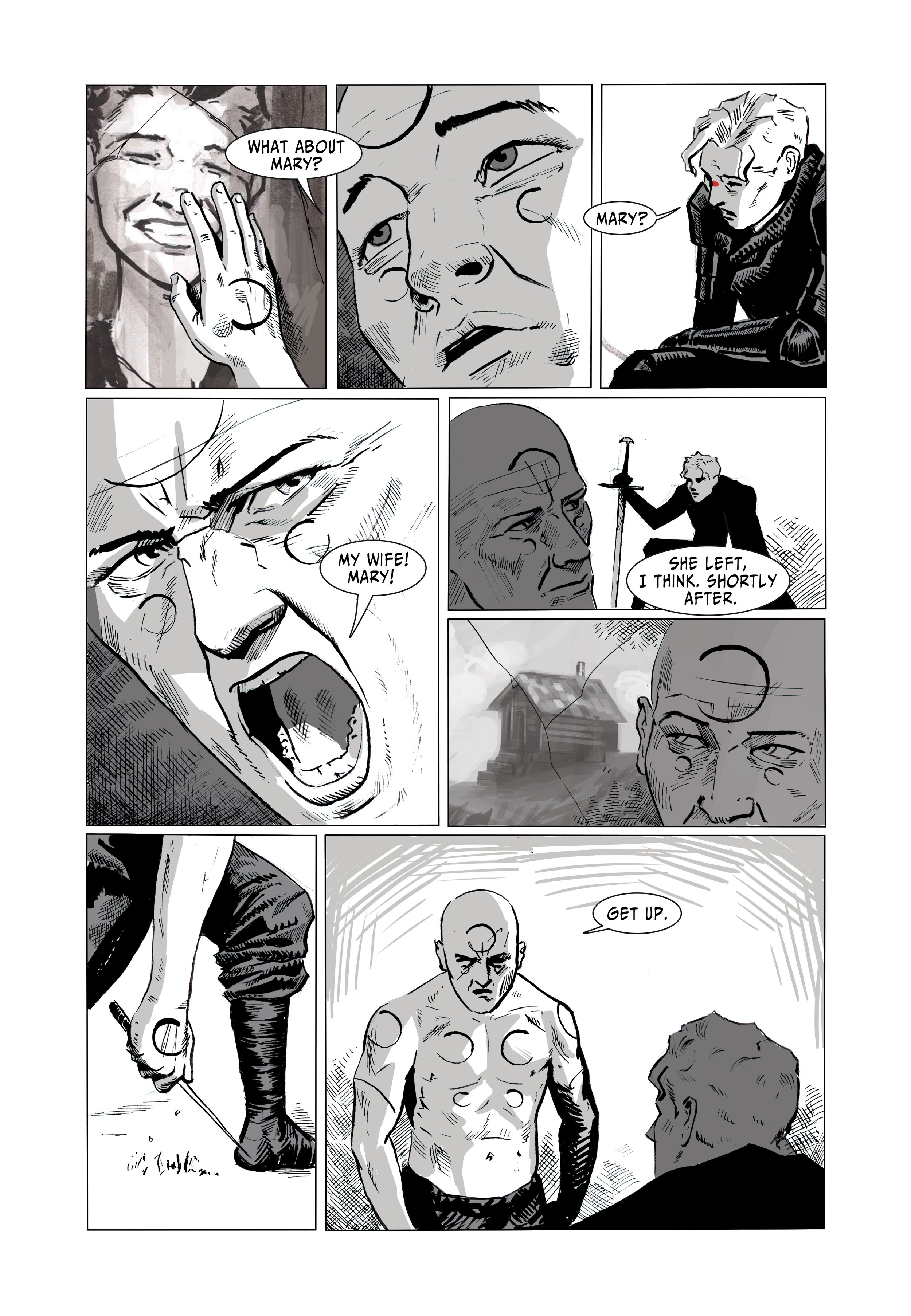 Finished Comic Page from "The Unaccompanied" that was published by Markosia.
A3
Indian Ink
Digital greys and colour