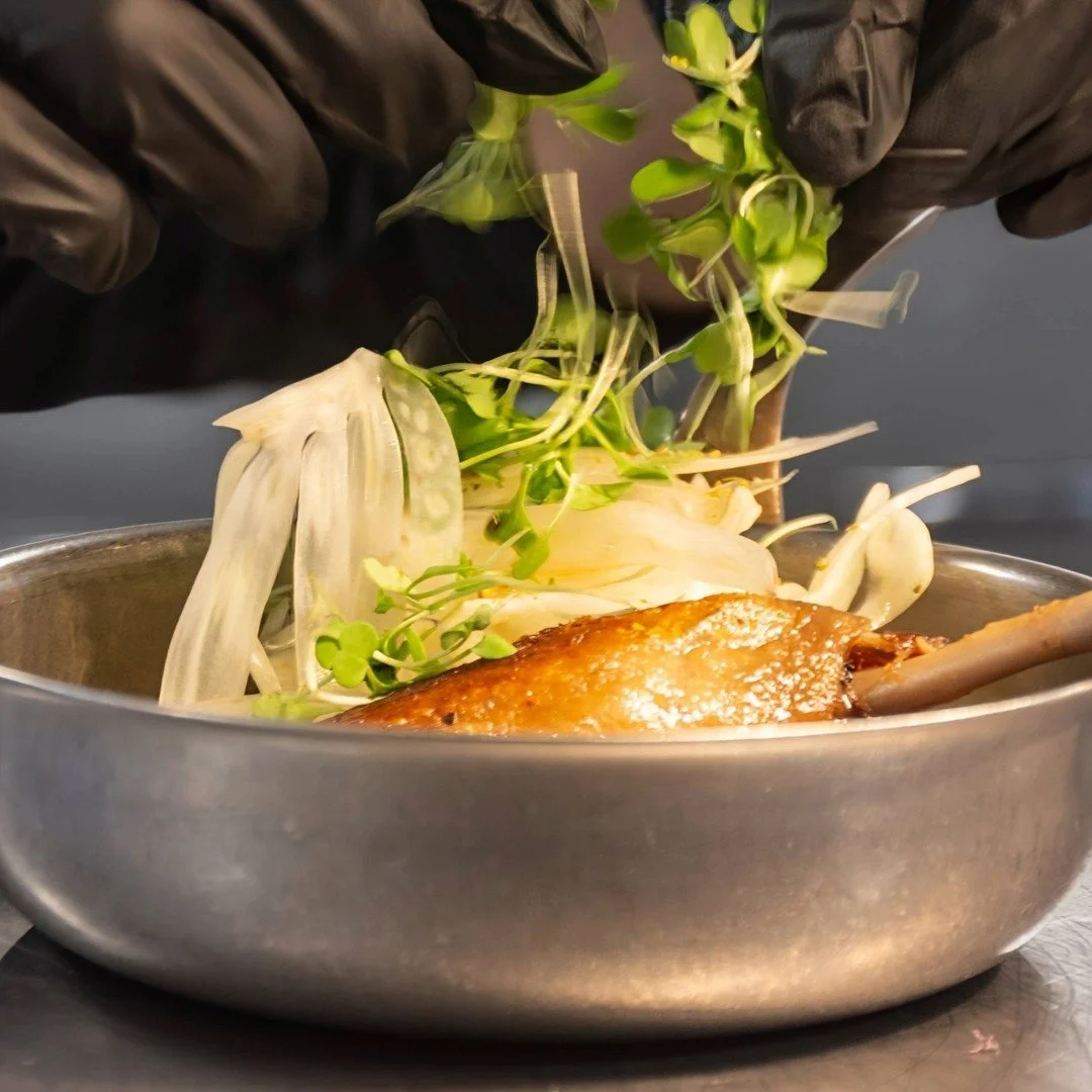 duck confit. apple butter, fennel, five spice, smoked olive oil.