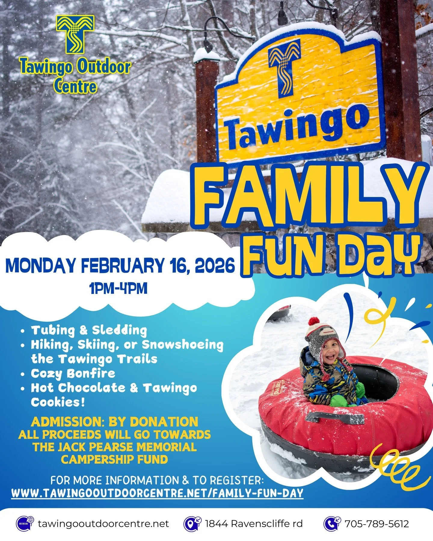 🎉 Join us for Family Fun Day 2026 at Tawingo! ❄️

🗓️ Date: Monday, February 16, 2026
🕐 Time: 1:00 PM &ndash; 4:00 PM

Join us for an afternoon filled with:

🛷 Tubing &amp; Sledding on the Flag Pole Terrace
🥾 Hiking, Snowshoeing, or Skiing Tawing