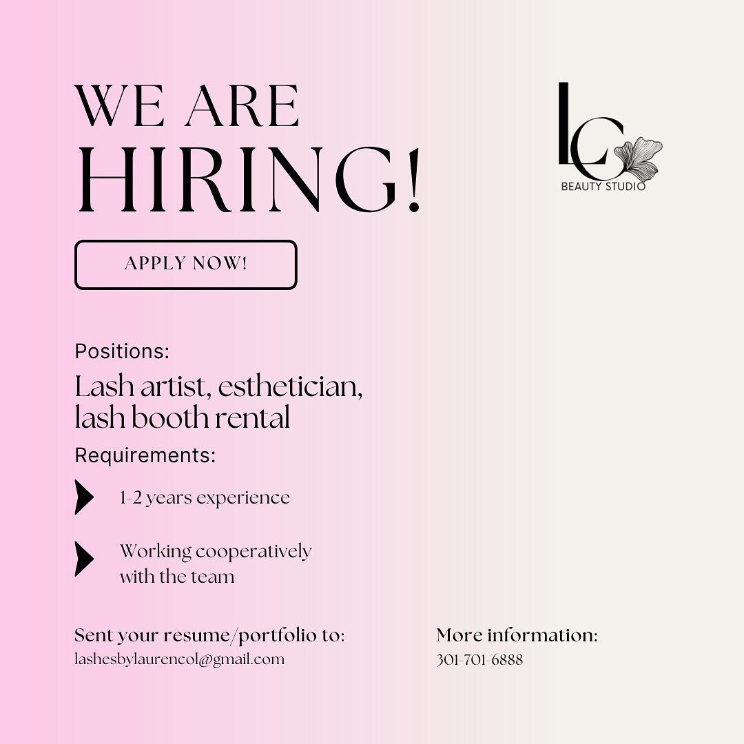 Help us spread the word ❤️&zwj;🔥 we&rsquo;re expanding to create our dream team.  Text for more information after, submitting resume and portfolio to our email. 

Full time positions available: 
lash artist/ esthetician
body sculpt tech + assistant 