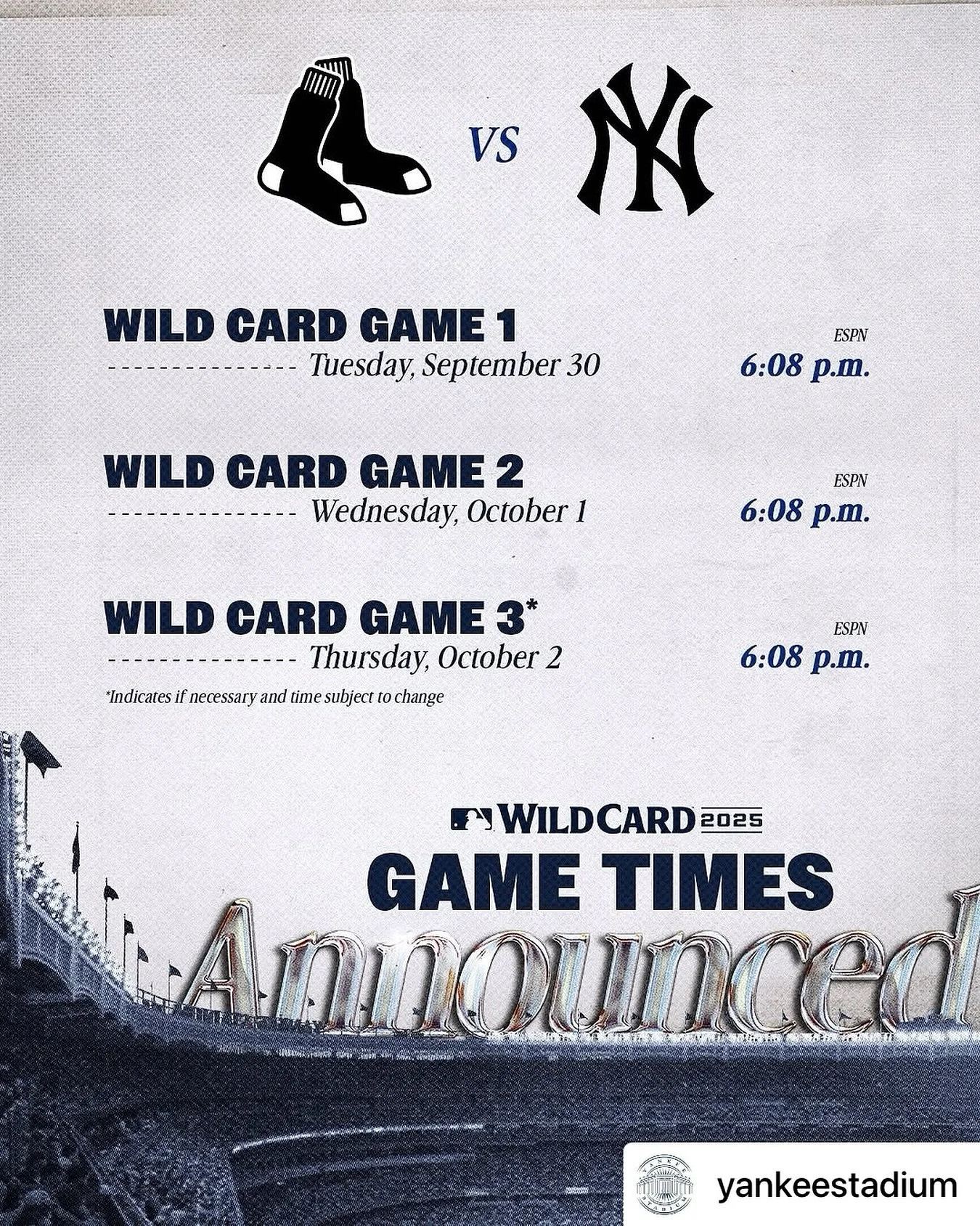 Posted @withregram &bull; @yankeestadium We&rsquo;ll see you there.