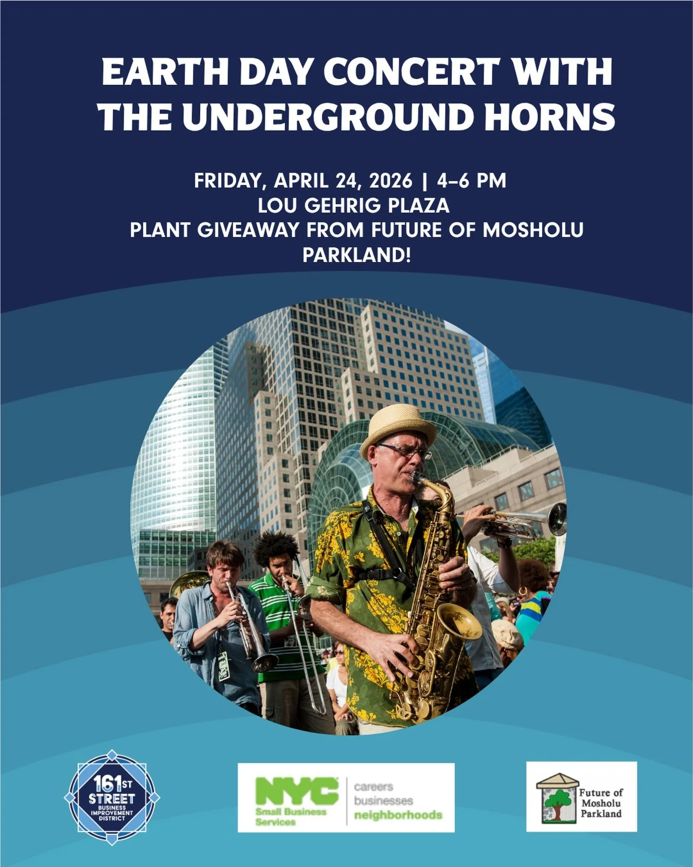 Join us this Friday for our Earth Day Concert with the @underground_horns at Lou Gehrig Plaza from 4-6pm. We&rsquo;ll also have @futureofmosholuparkland giving out free plants in celebration of Earth Day/Week. Hope to see you there!