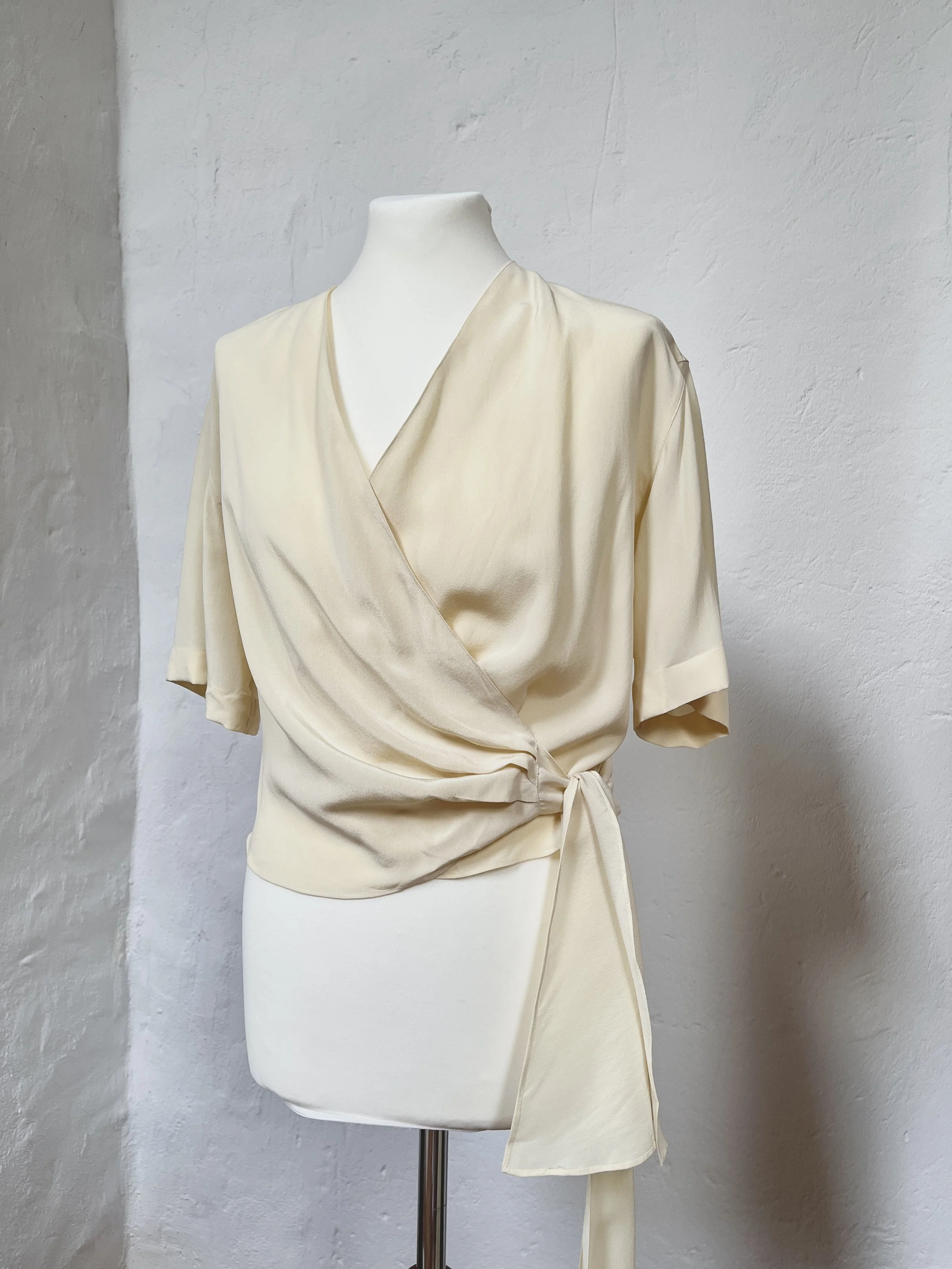 Cream Silk Wrap Top