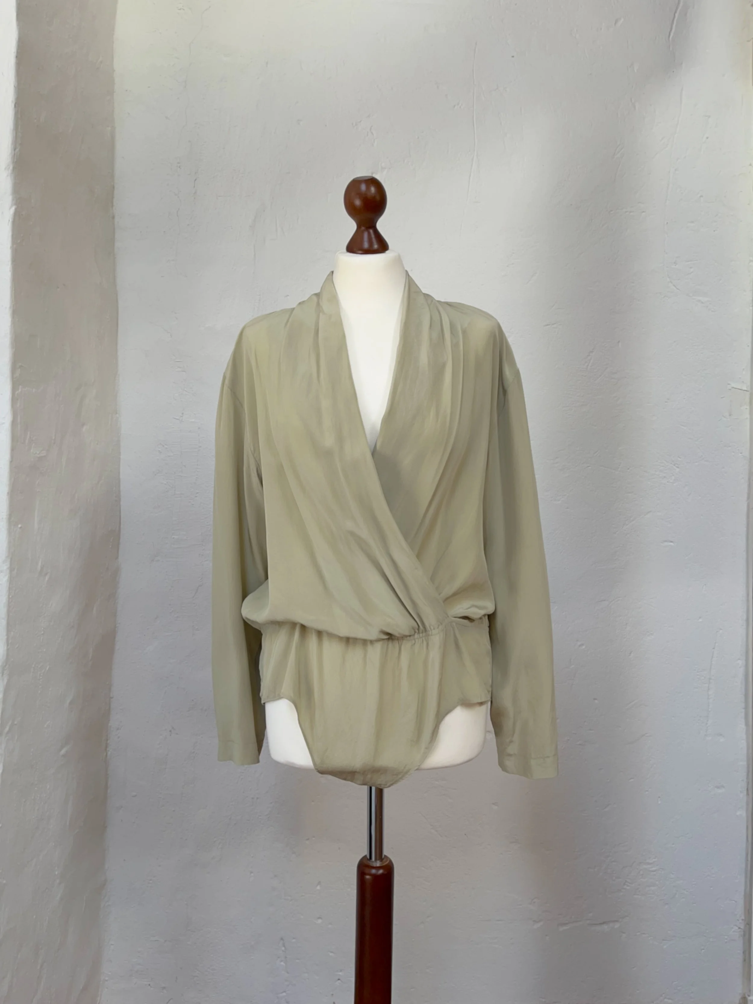 Vintage Green Silk Wrap Blouse