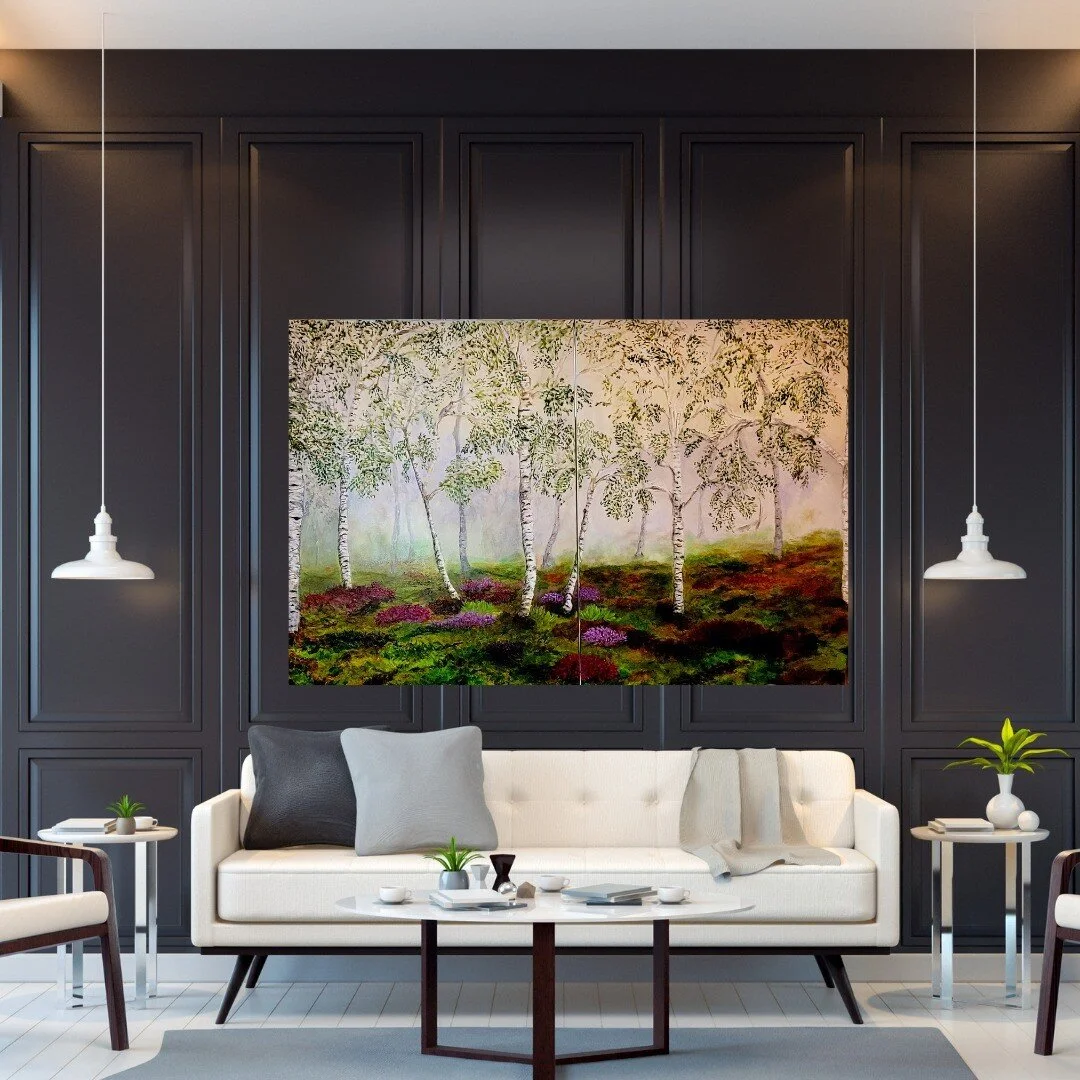 Unveiling my largest diptych yet. "Timorous Beasties Dare to Roam" and "Mischief Mid the Foggage Green" represented here are on display and for sale at Festival Hall in Greensboro, GA. 
When I first visited my ancestral homeland o