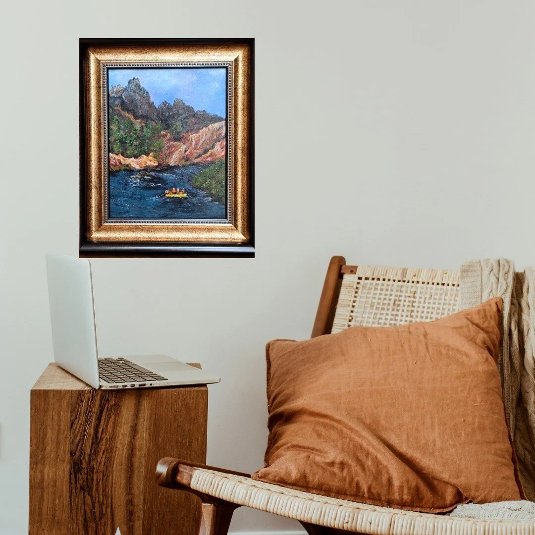 Capturing great memories of rafting trips with friends in the American Southwest. "Just Float" is a framed original acrylic painting that brings to mind the lazy river days in clean-air canyons and forests. Available. #lofw #lakeoconeefooda