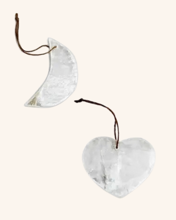Selenite Crystal Ornament - Moon & Heart