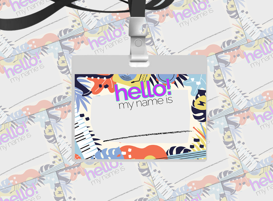 Music Themed Name Tags Musical Instruments JBB 3 on Lanyard