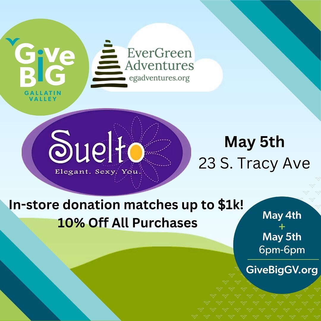 We are grateful for the support of @montana_lingerie for @givebiggv this year! 

In celebration of Give Big, stop by the shop on May 5 between 10-6 to receive a 10% discount on your purchase. While you&rsquo;re there, make a donation to EverGreen, an