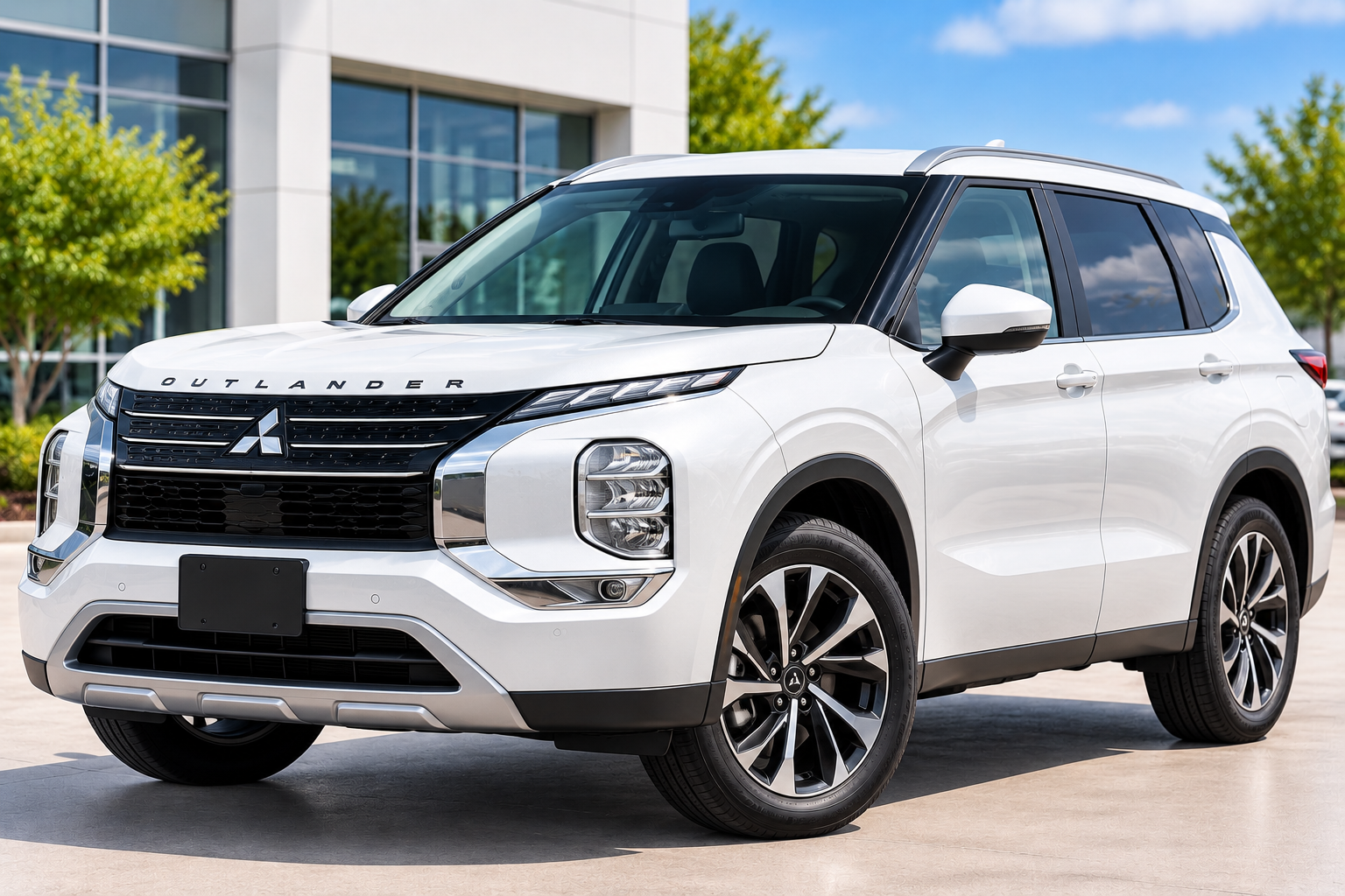 Pearl White Mitsubishi Outlander Dealership View.png